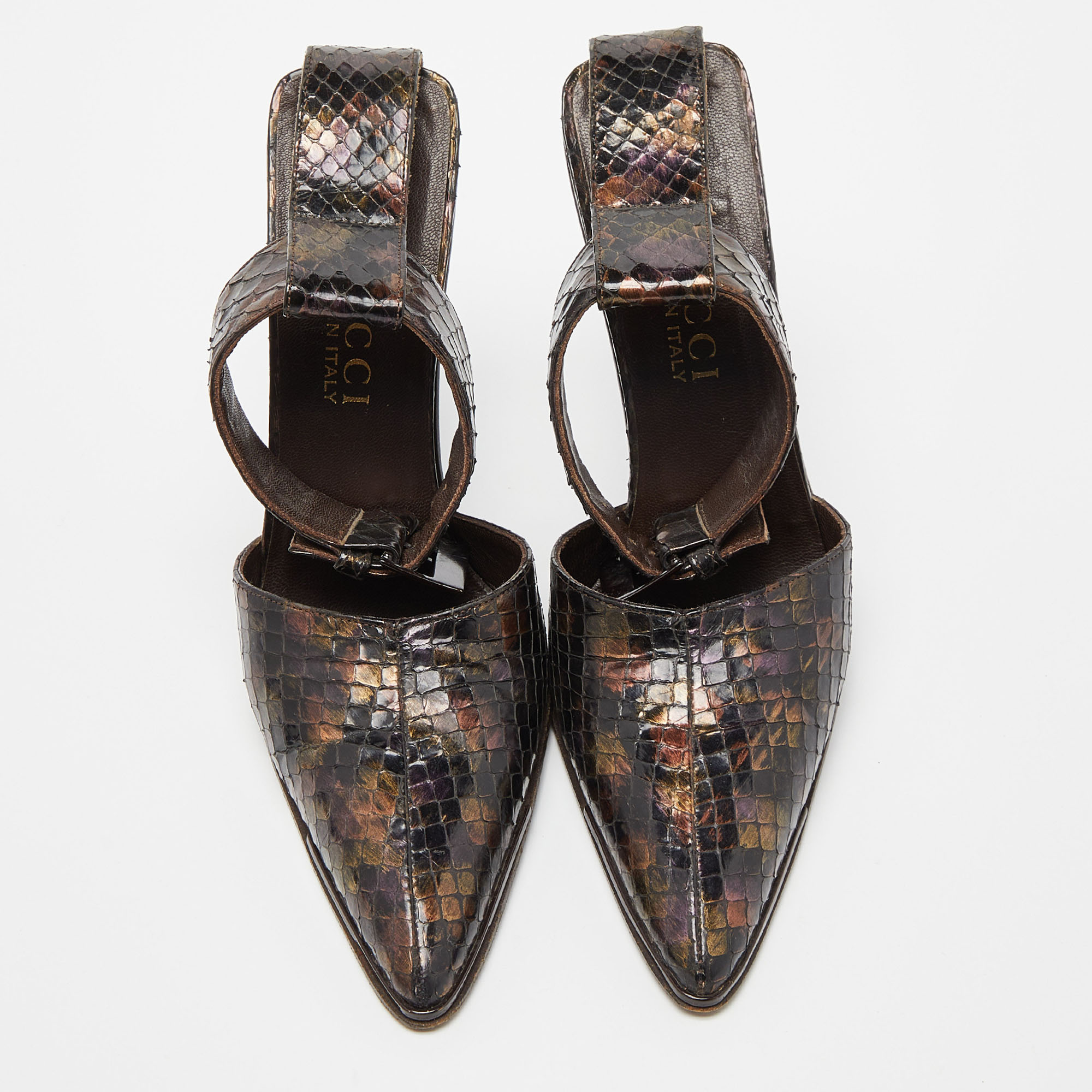 Gucci Brown Python Pointed Toe Ankle Strap Sandals Size 36
