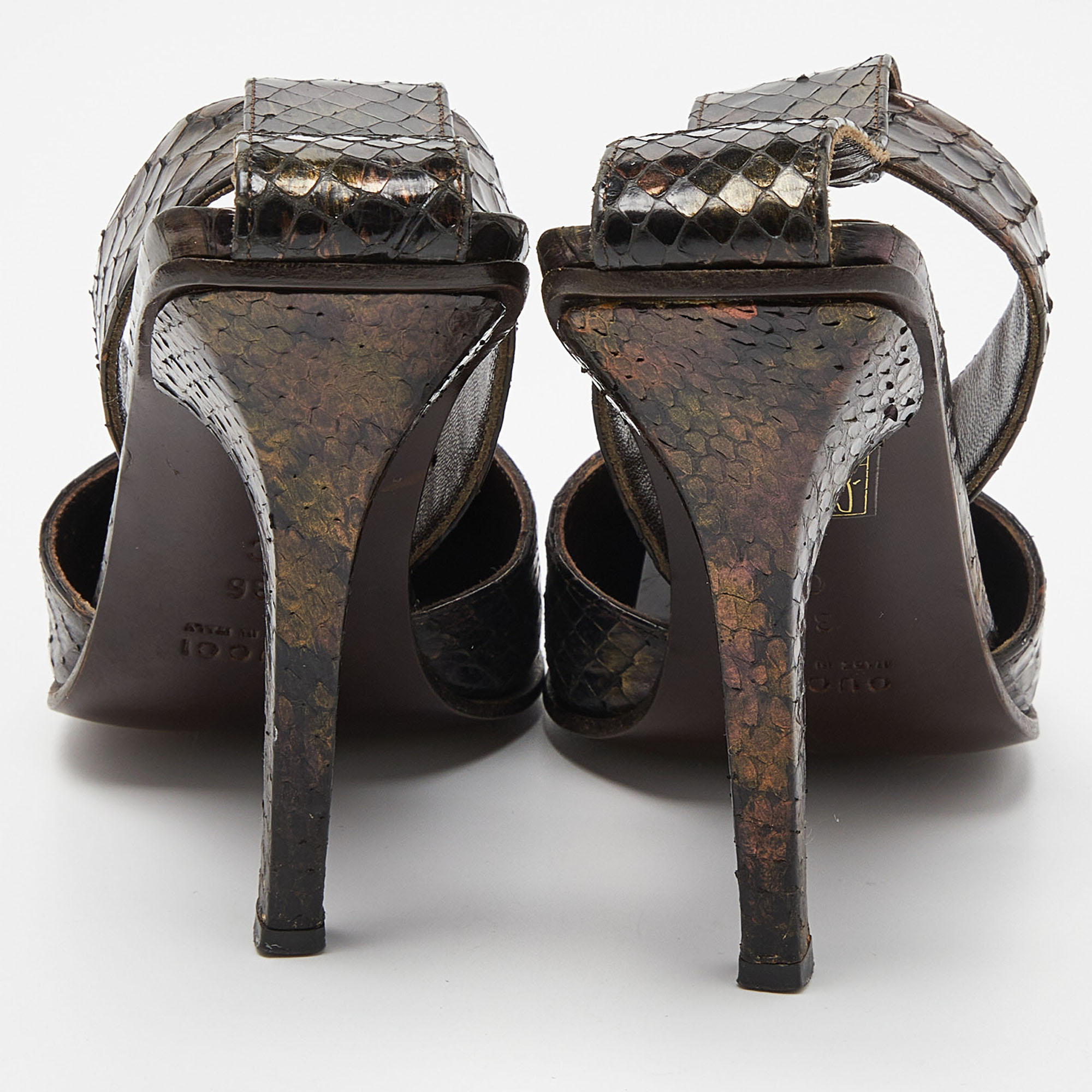 Gucci Brown Python Pointed Toe Ankle Strap Sandals Size 36