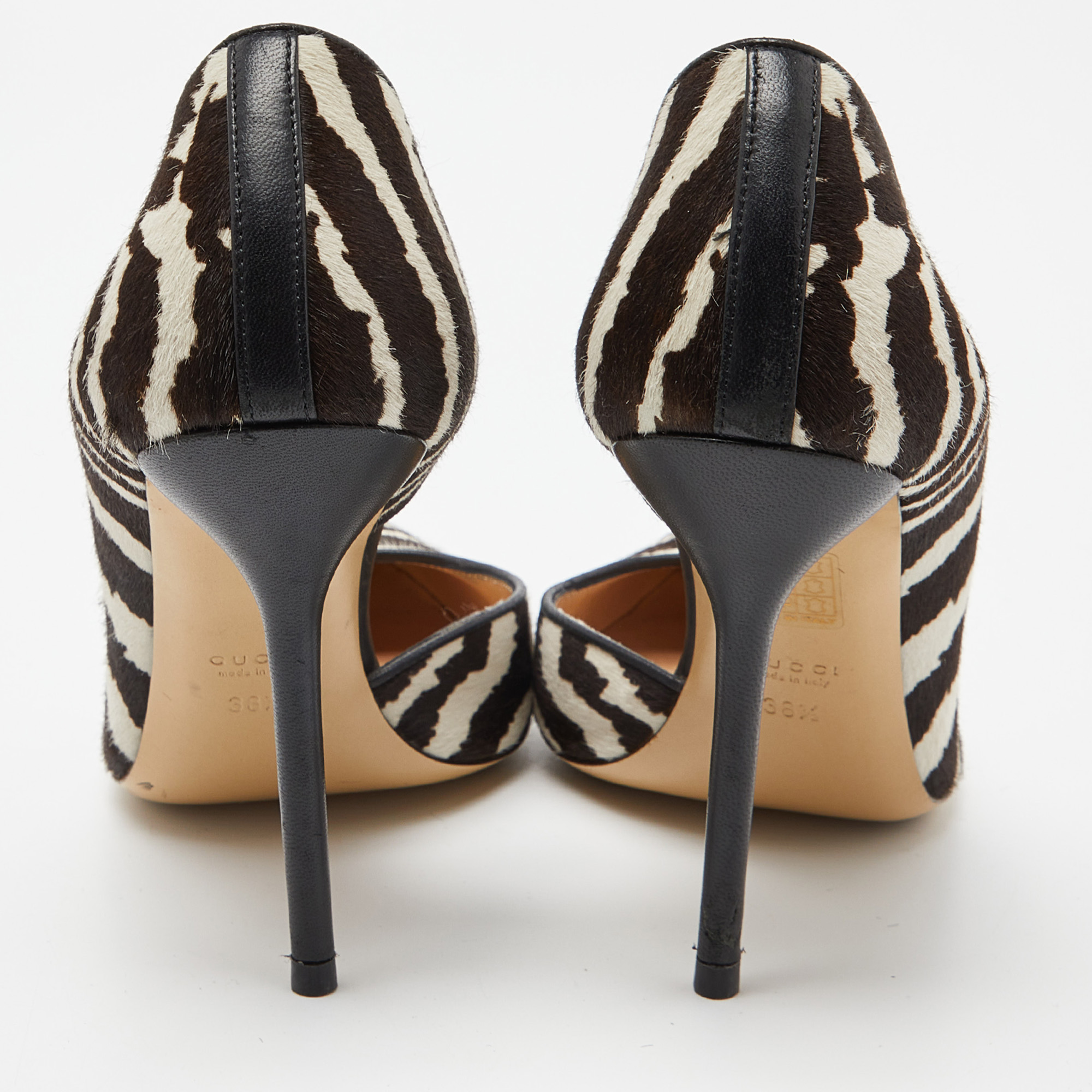 Gucci Brown/White Zebra Print Calfhair And Leather Noah D'orsay Pumps Size 38.5