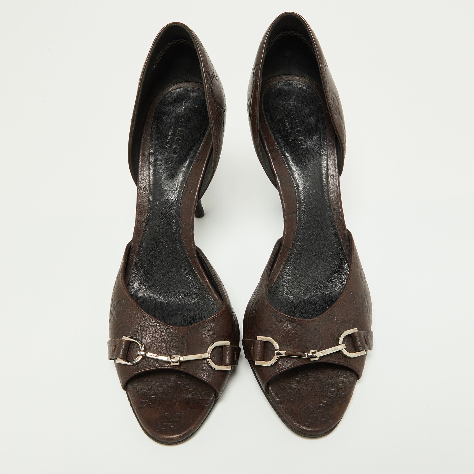 Gucci Brown Guccissima Leather Horsebit D'orsay Peep Toe Pumps Size 39