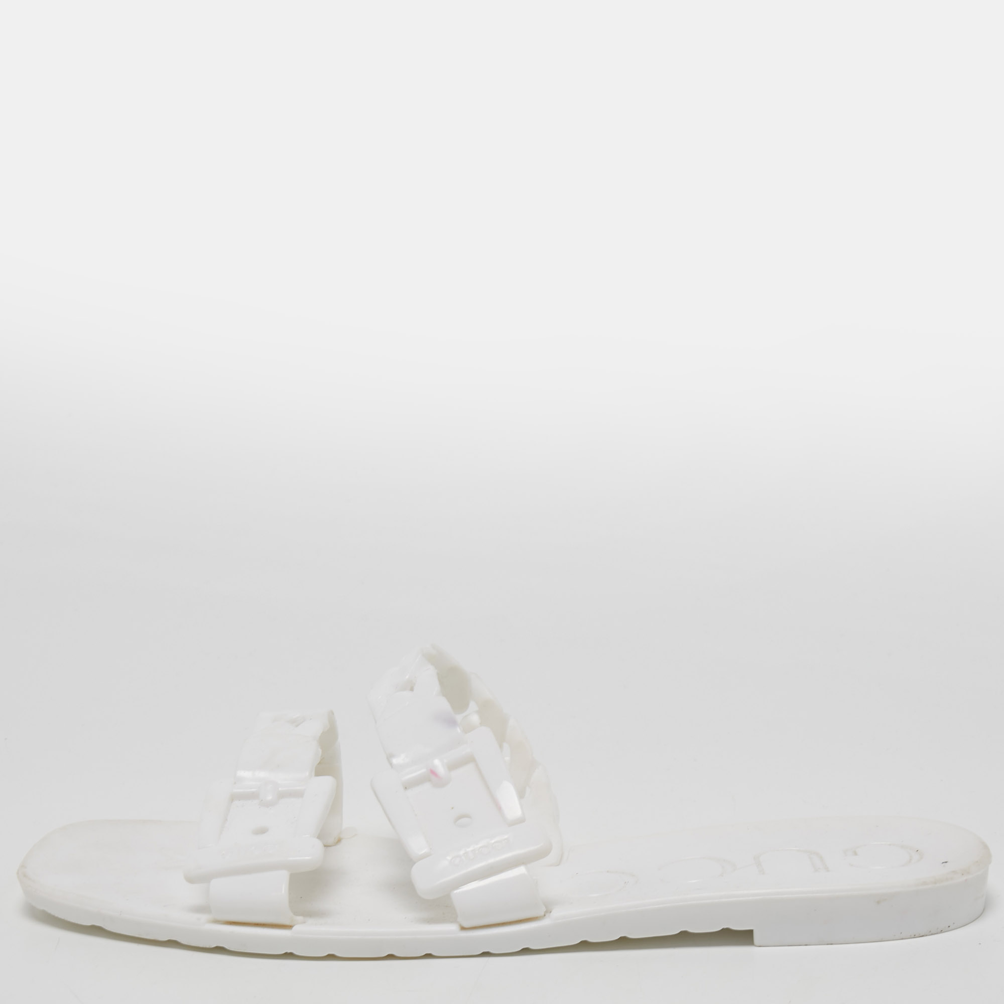 Gucci White Rubber Flat Slides Size 36