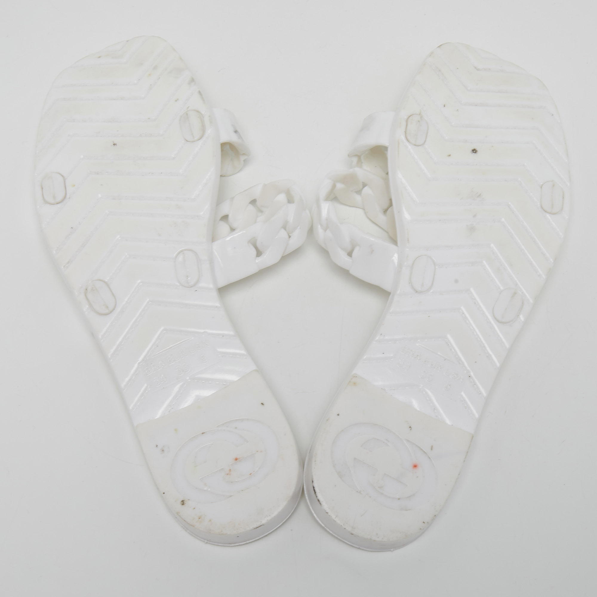 Gucci White Rubber Flat Slides Size 36