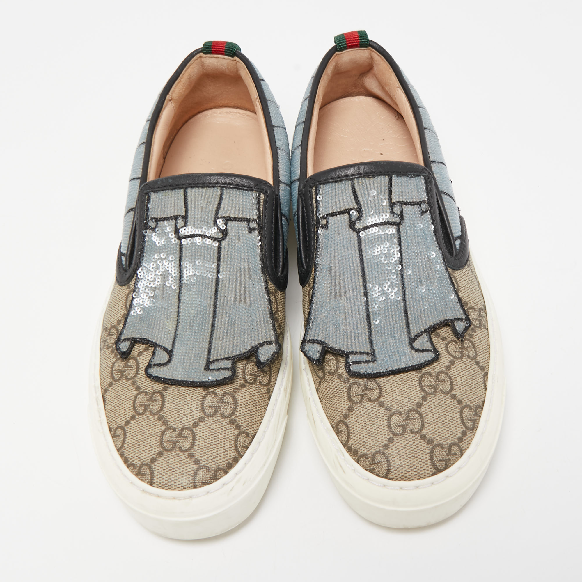 Gucci Tricolor GG Supreme Canvas And Sequins Slip On Sneakers Size 35