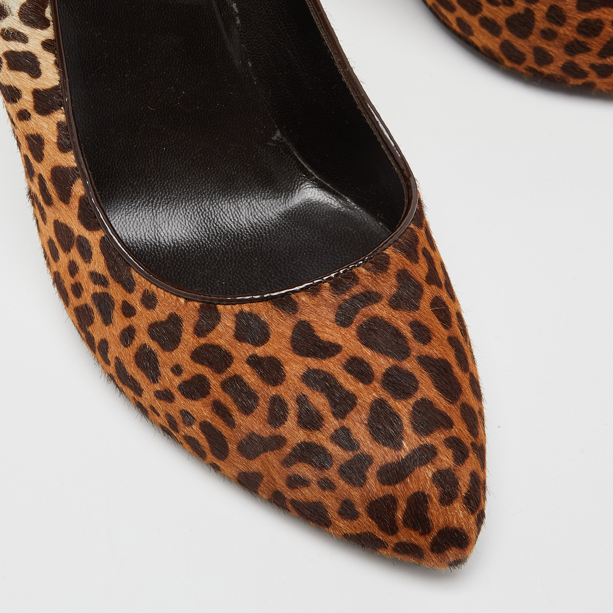 Gucci Brown Leopard Print Calfhair And Patent Leather Pointed Toe Pumps Size 40