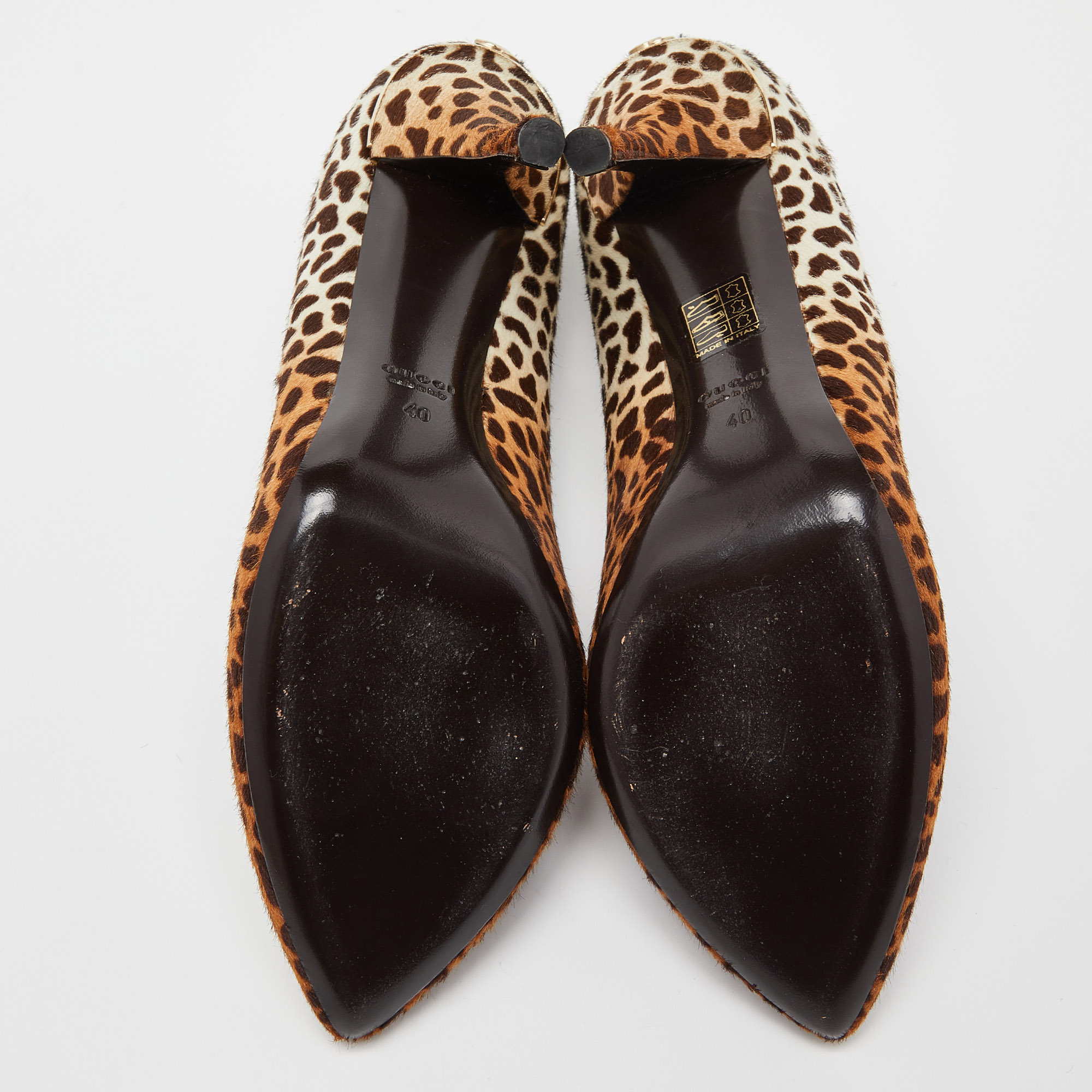 Gucci Brown Leopard Print Calfhair And Patent Leather Pointed Toe Pumps Size 40