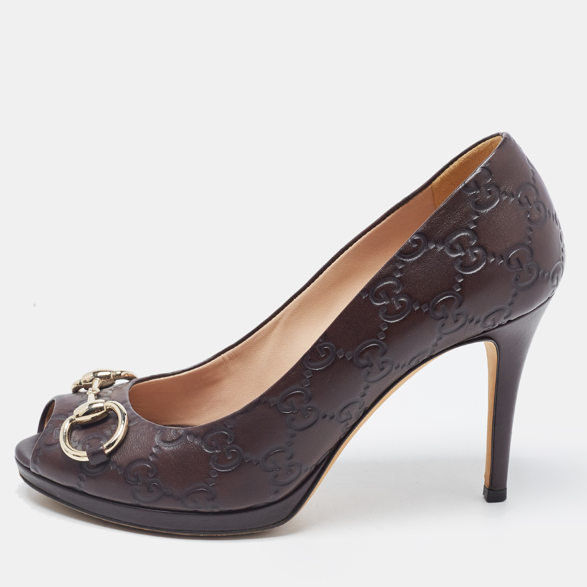Gucci dark brown guccissima leather new hollywood pumps size 37