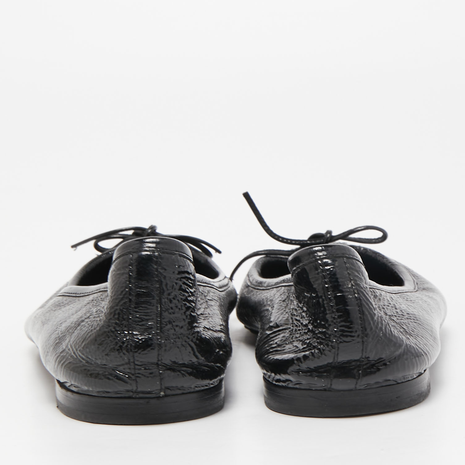 Gucci Black Patent Leather Interlocking G Bow Ballet Flats Size 39