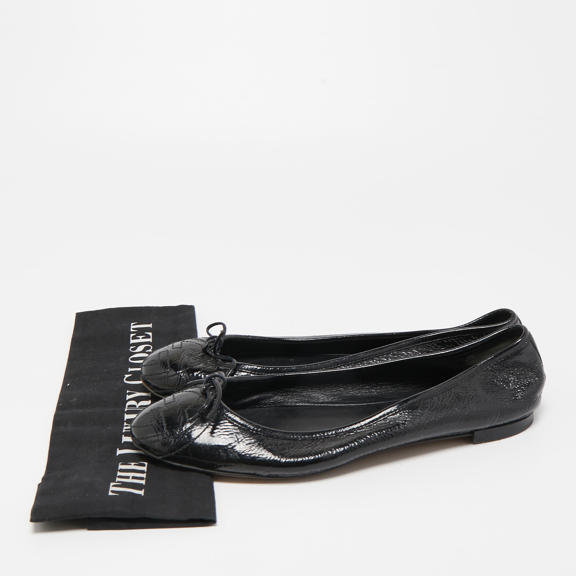 Gucci Black Patent Leather Interlocking G Bow Ballet Flats Size 39
