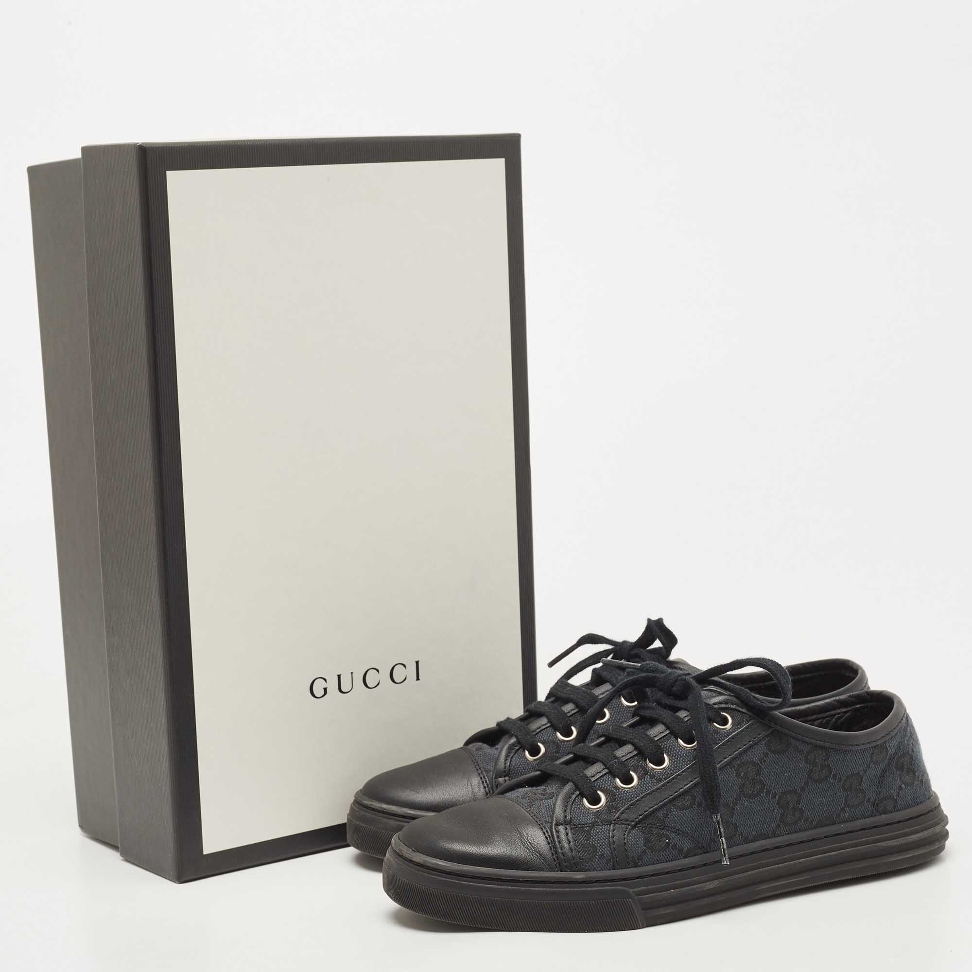 Gucci Black Canvas And Leather GG Low Top Sneakers Size 36