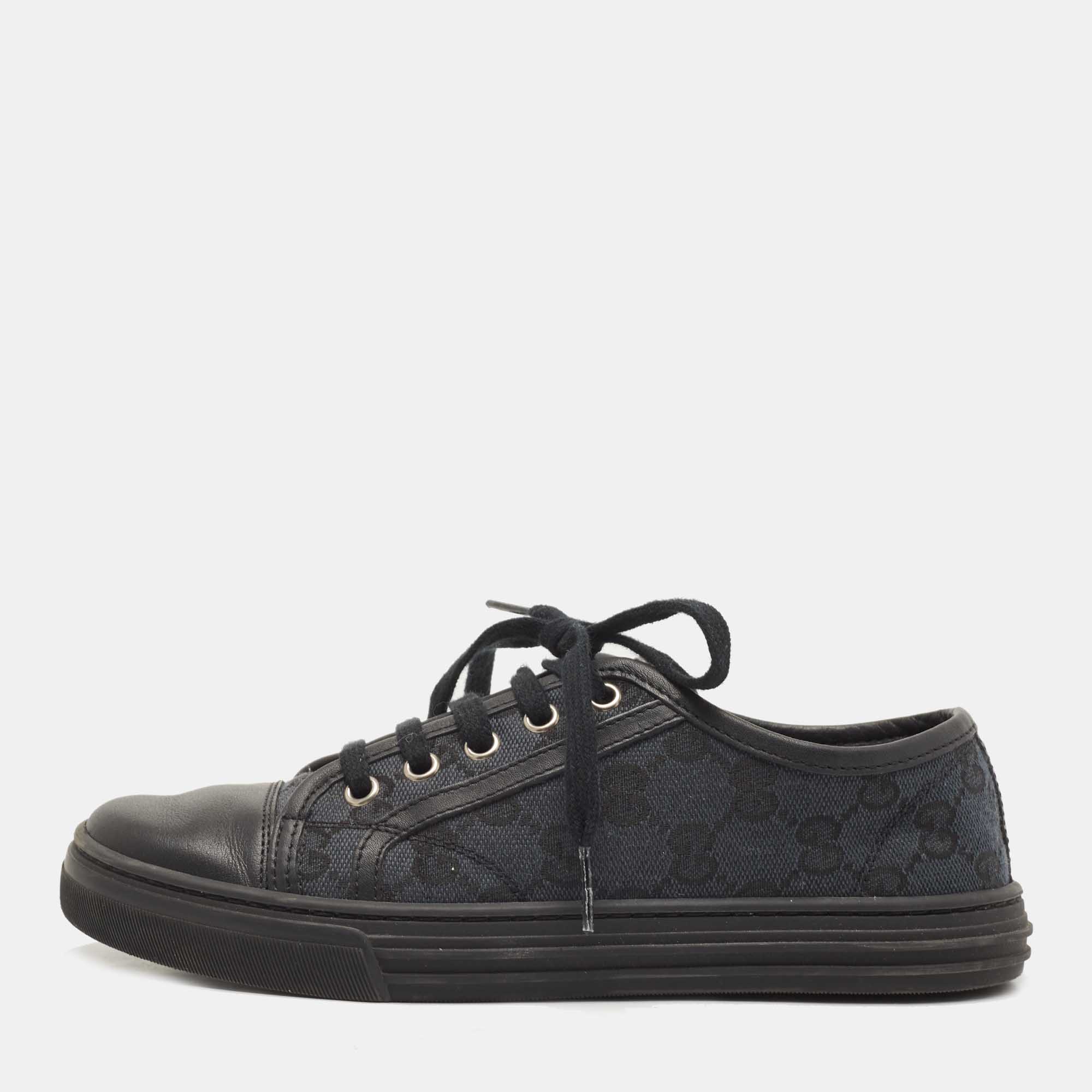 Gucci Black Canvas And Leather GG Low Top Sneakers Size 36