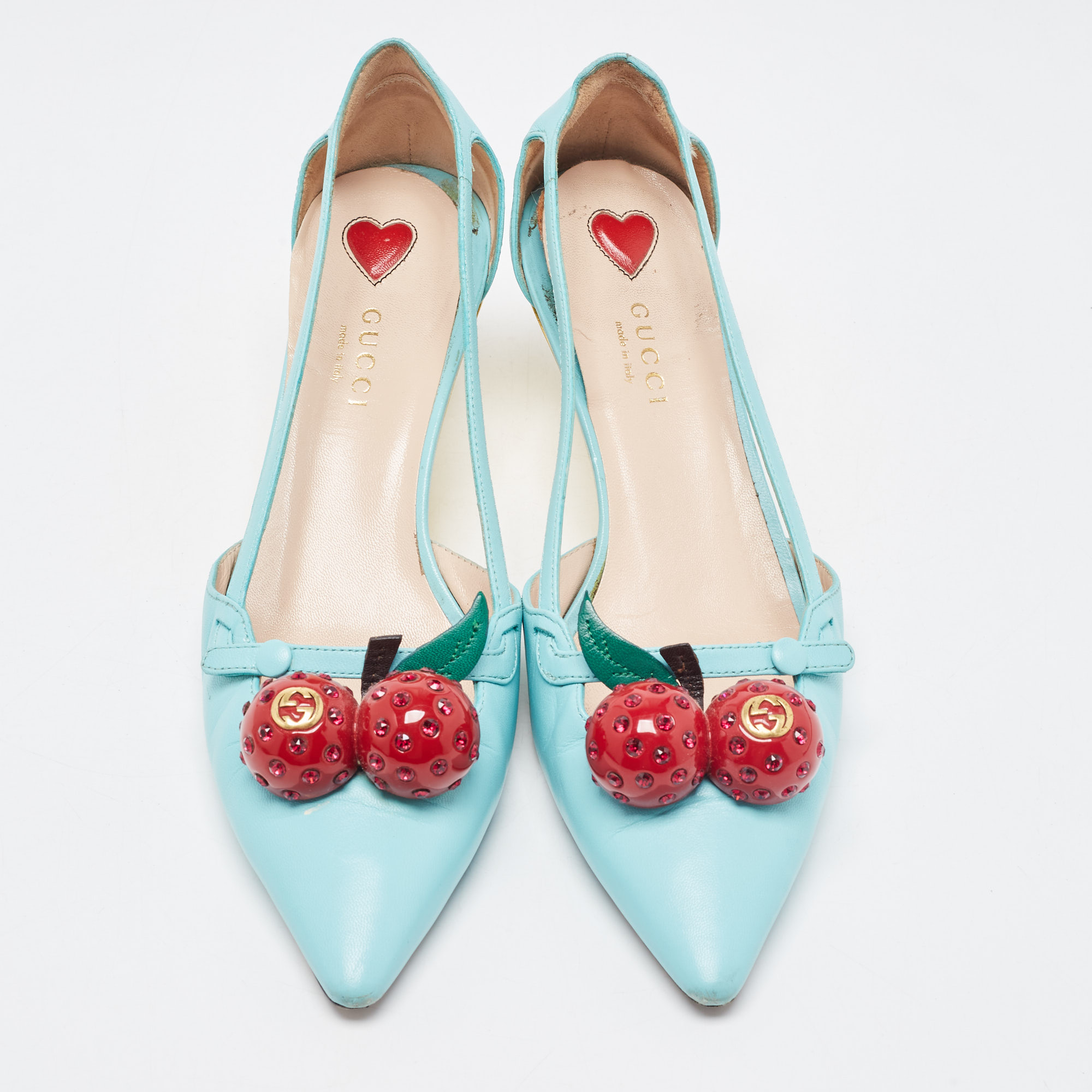 Gucci Blue Leather Unia Pointed Toe Pumps Size 36.5