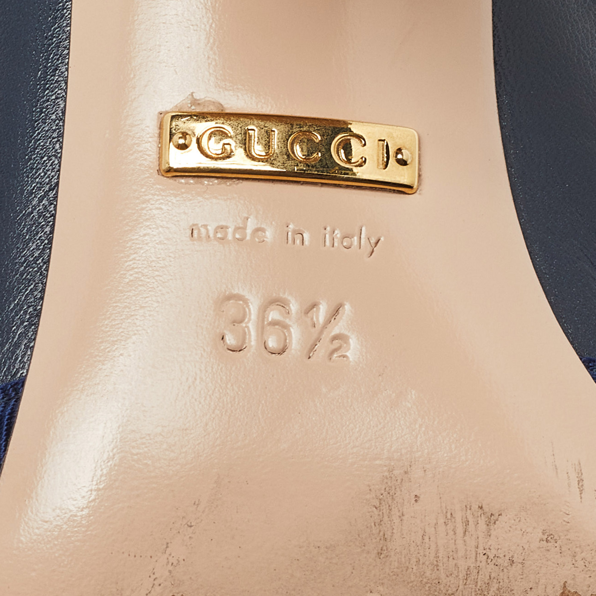 Gucci Blue Leather Aline Block Heel Pumps Size 36.5