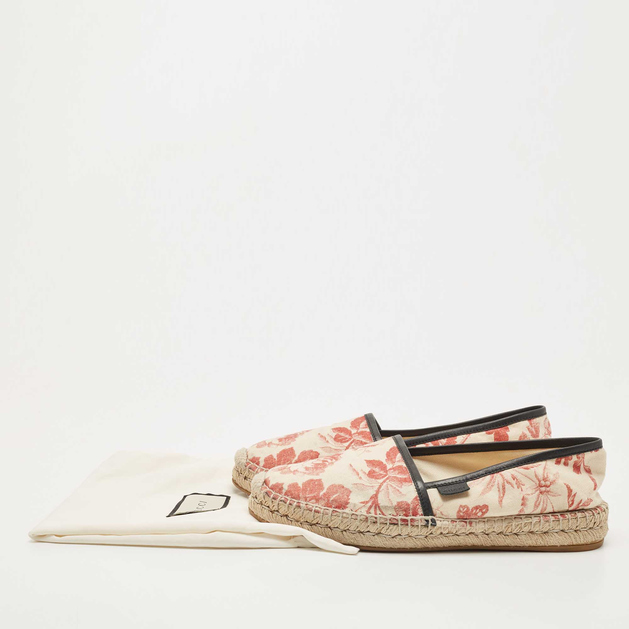 Gucci Beige Floral Printed Fabric Slip On Espradrille Flats Size 38.5