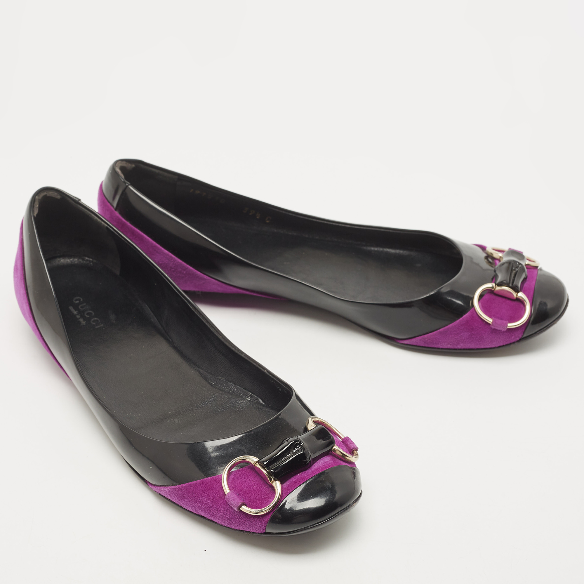 Gucci Purples/Black Patent Leather And Suede Bamboo Horsebit Ballet Flats Size 39.5