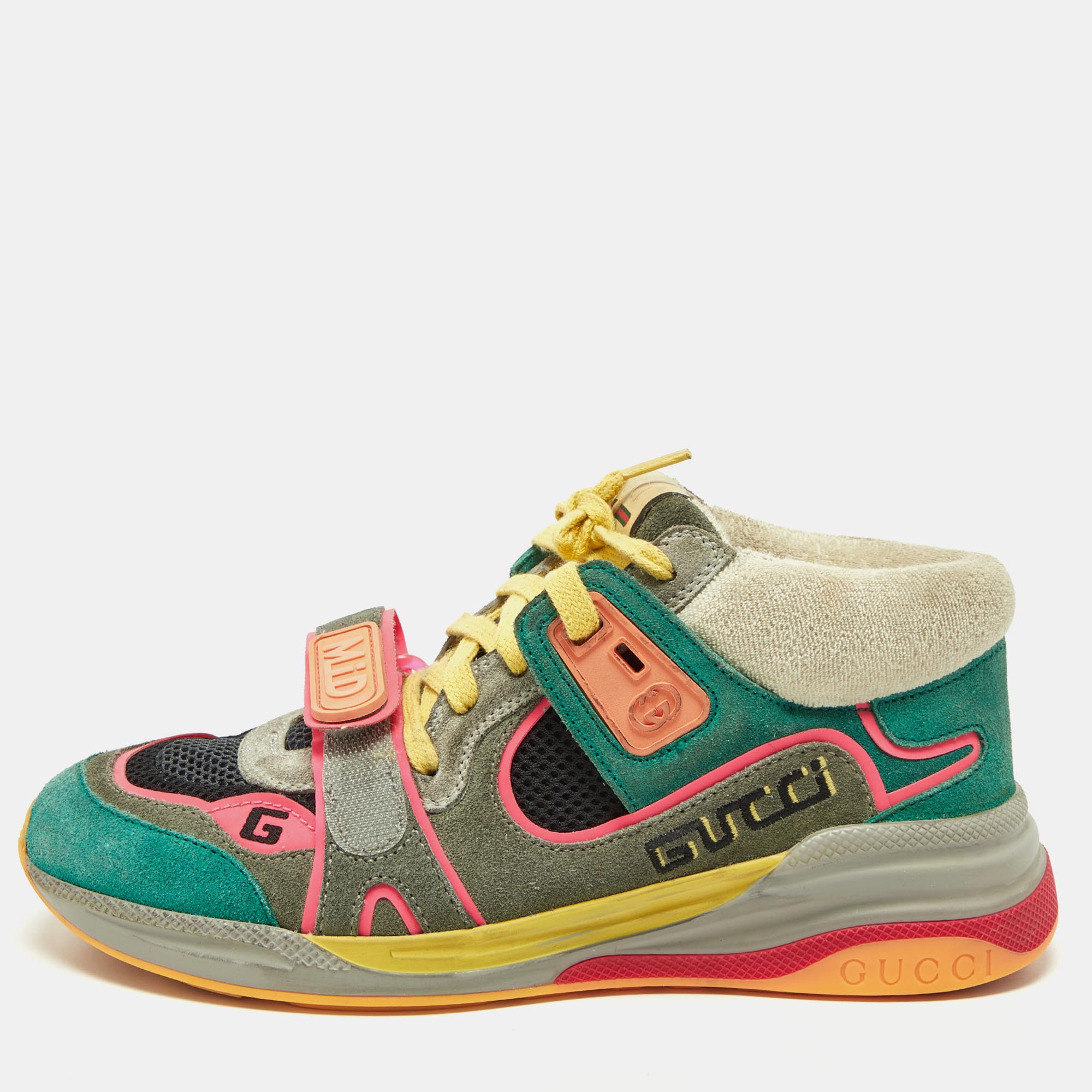 Gucci multicolor mesh and suede ultrapace mid top sneakers size 37