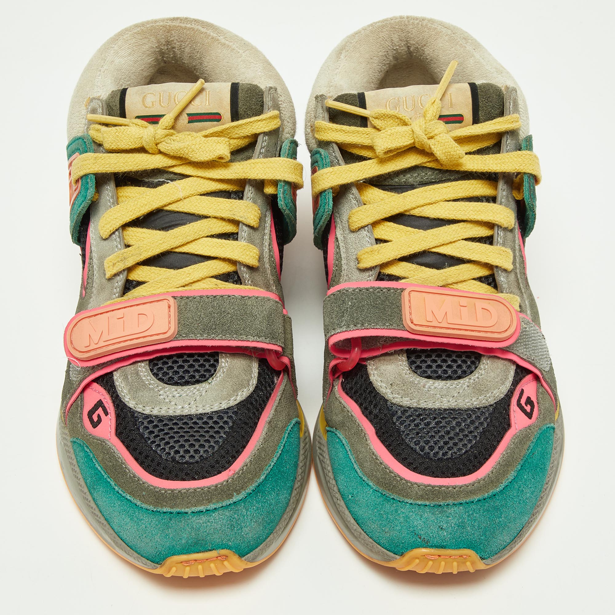 Gucci Multicolor Mesh And Suede Ultrapace Mid Top Sneakers Size 37