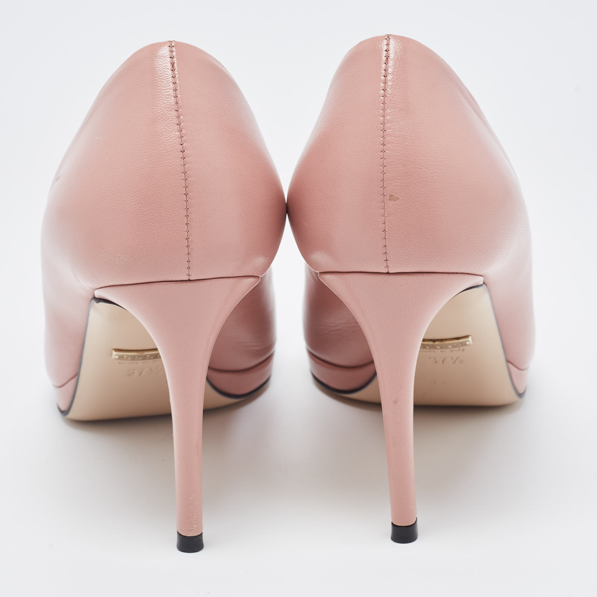 Gucci Pink Leather Jolene Horsebit Peep Toe Pumps Size 37.5