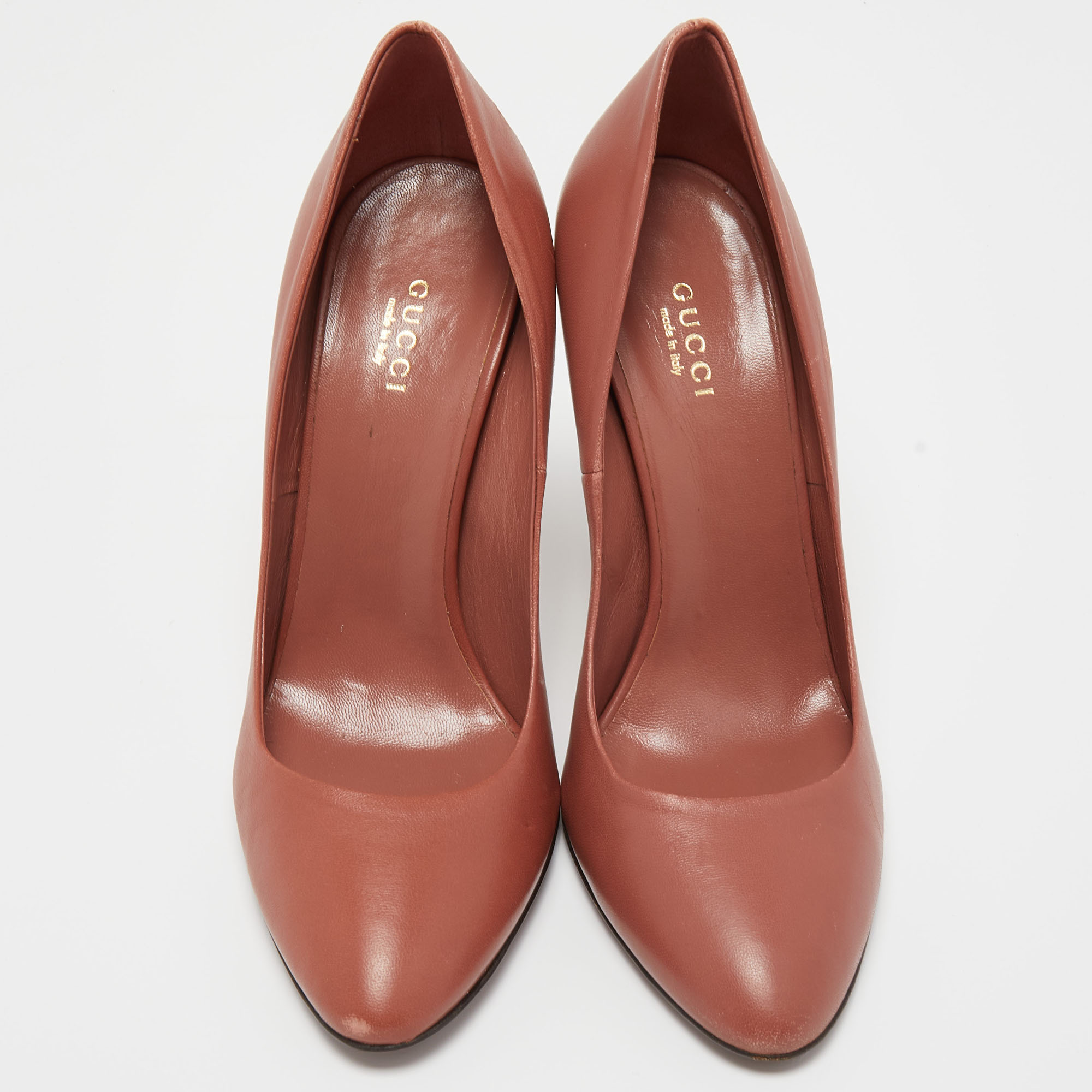 Gucci Brown Leather Horsebit GG Round Toe Pumps Size 38