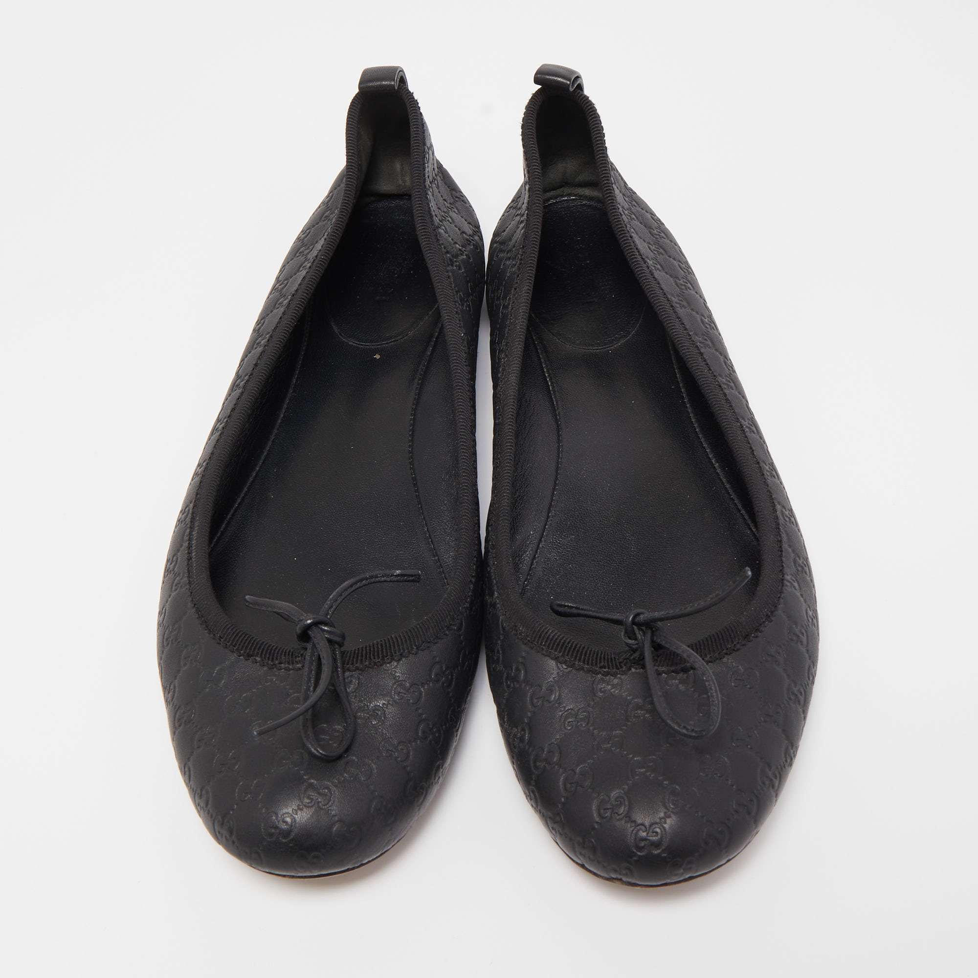 Gucci Black Leather Guccissima Ballet Flats Size 39
