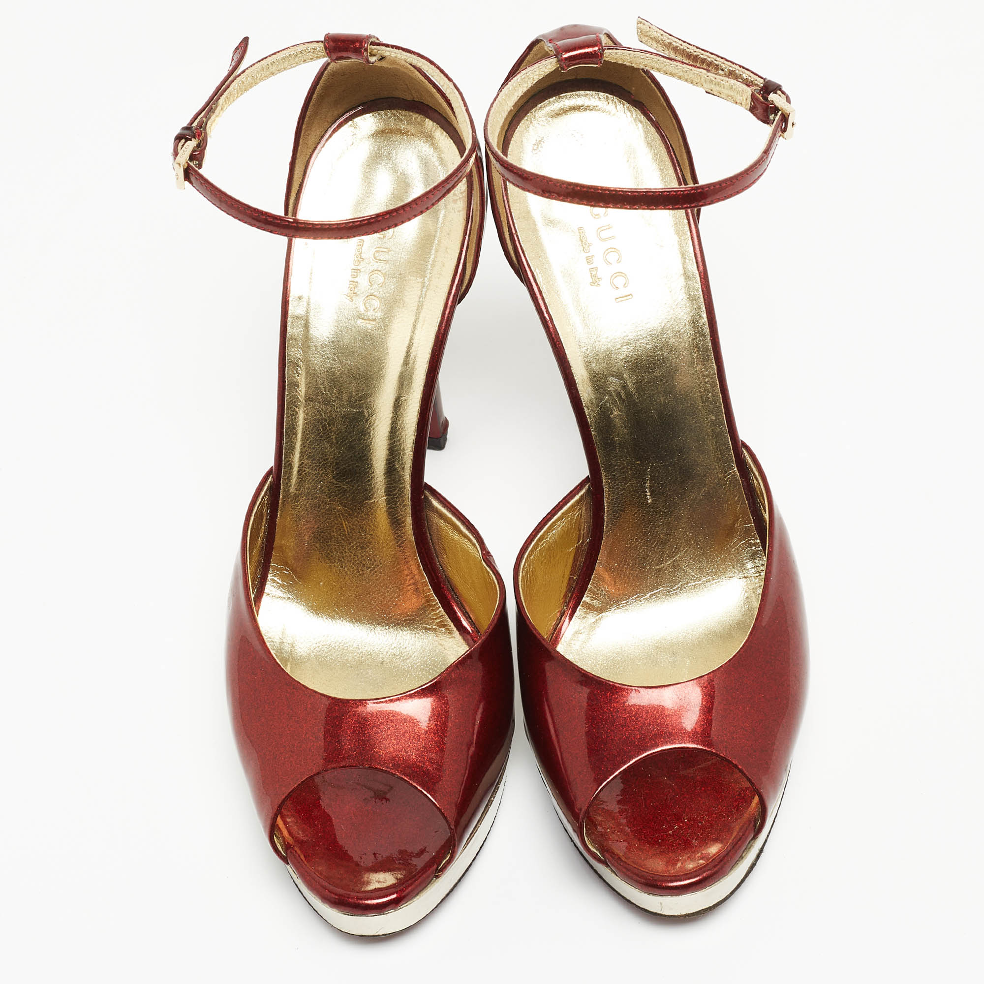 Gucci Red Patent Leather Ankle Strap Sandals Size 38.5
