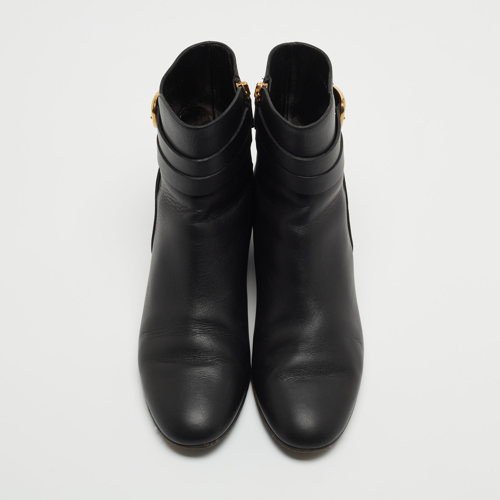 Gucci Black Leather Buckle Detail Ankle Booties Size 36.5