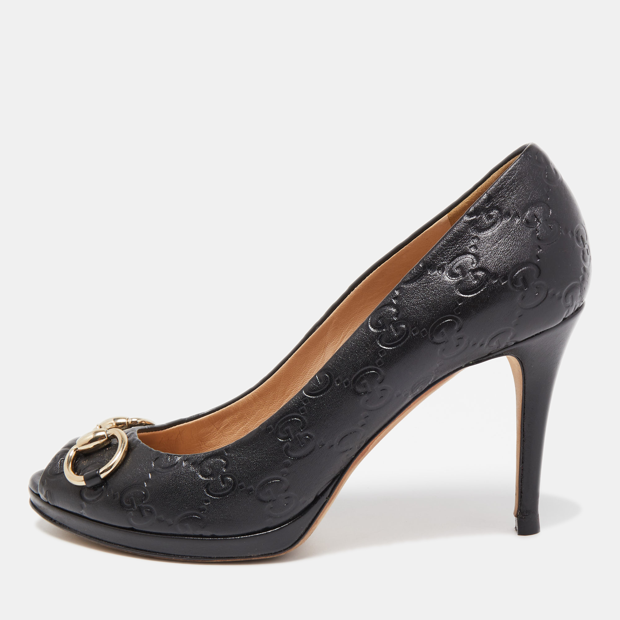 Gucci Black Guccissima Leather New Hollywood Pumps Size 38.5