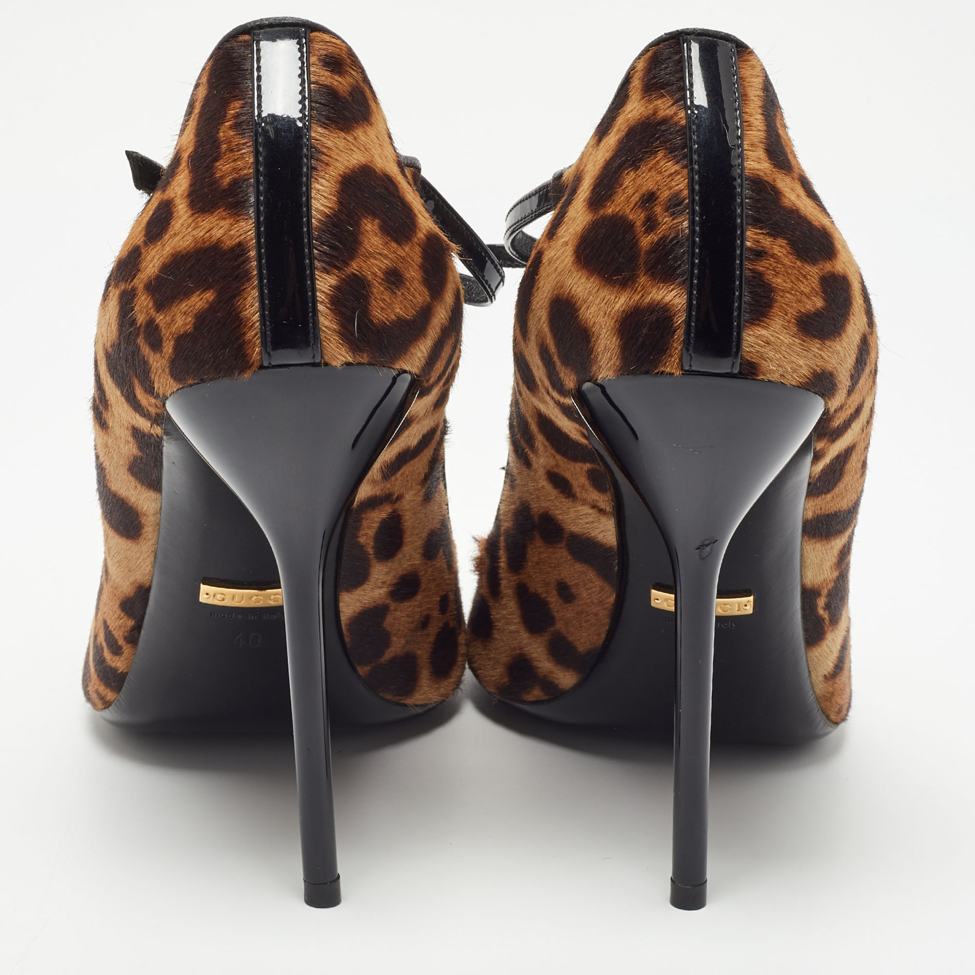 Gucci Brown/Beige Leopard Print Calf Hair Beverly Pumps Size 40