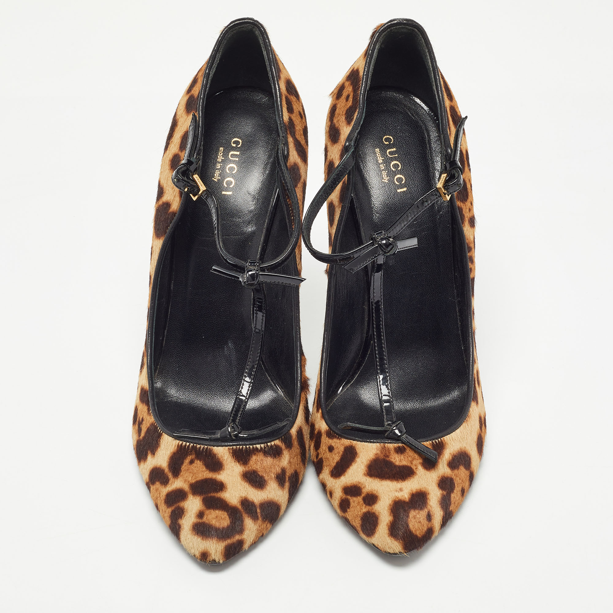 Gucci Brown/Beige Leopard Print Calf Hair Beverly Pumps Size 40