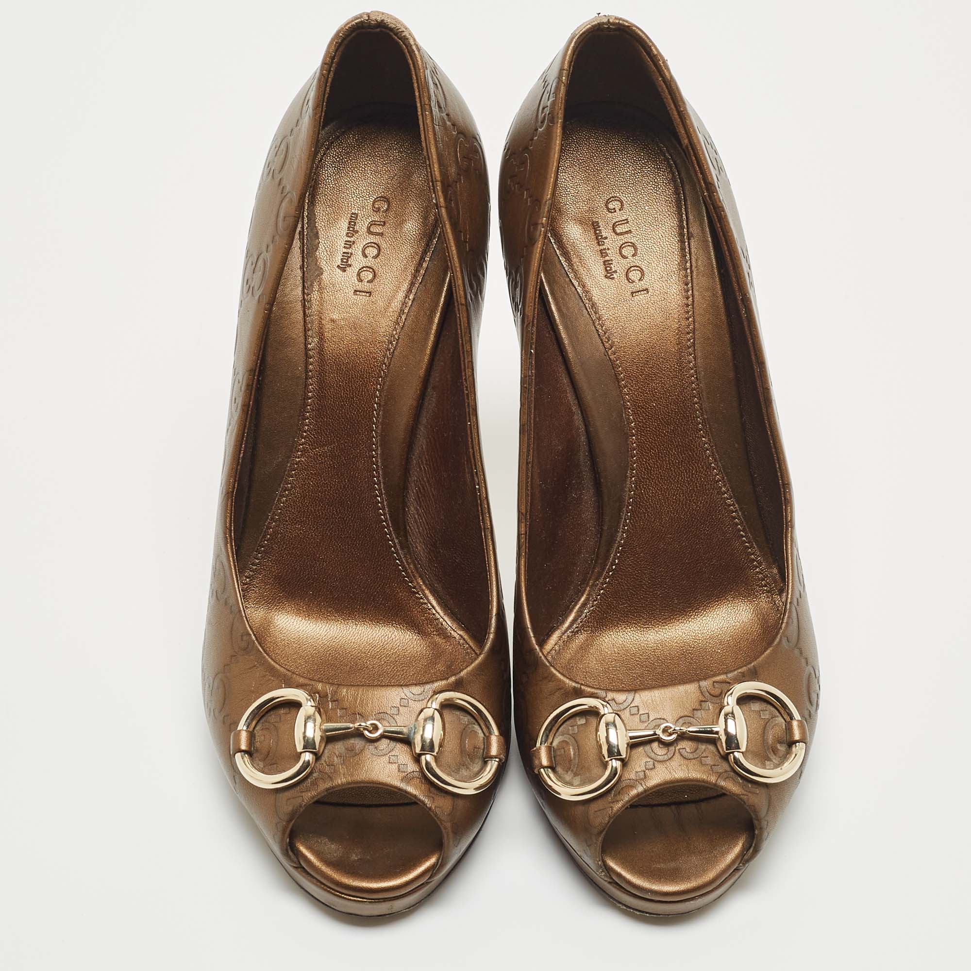 Gucci Metallic Bronze Leather Hollywood Pumps Size 37