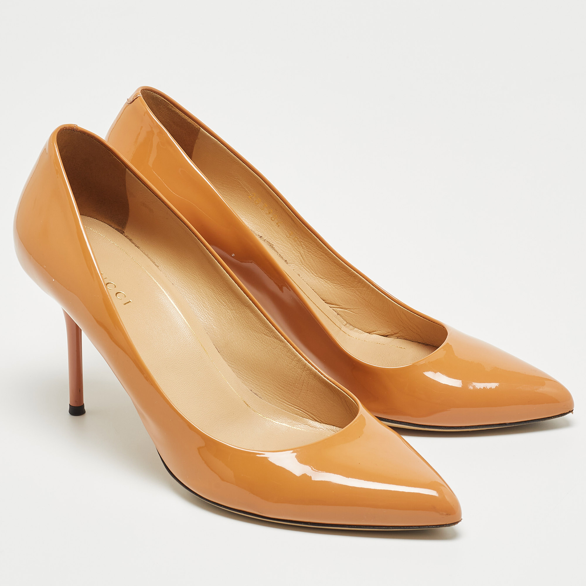 Gucci Brown Patent Leather Pointed Top Pumps Size 39.5