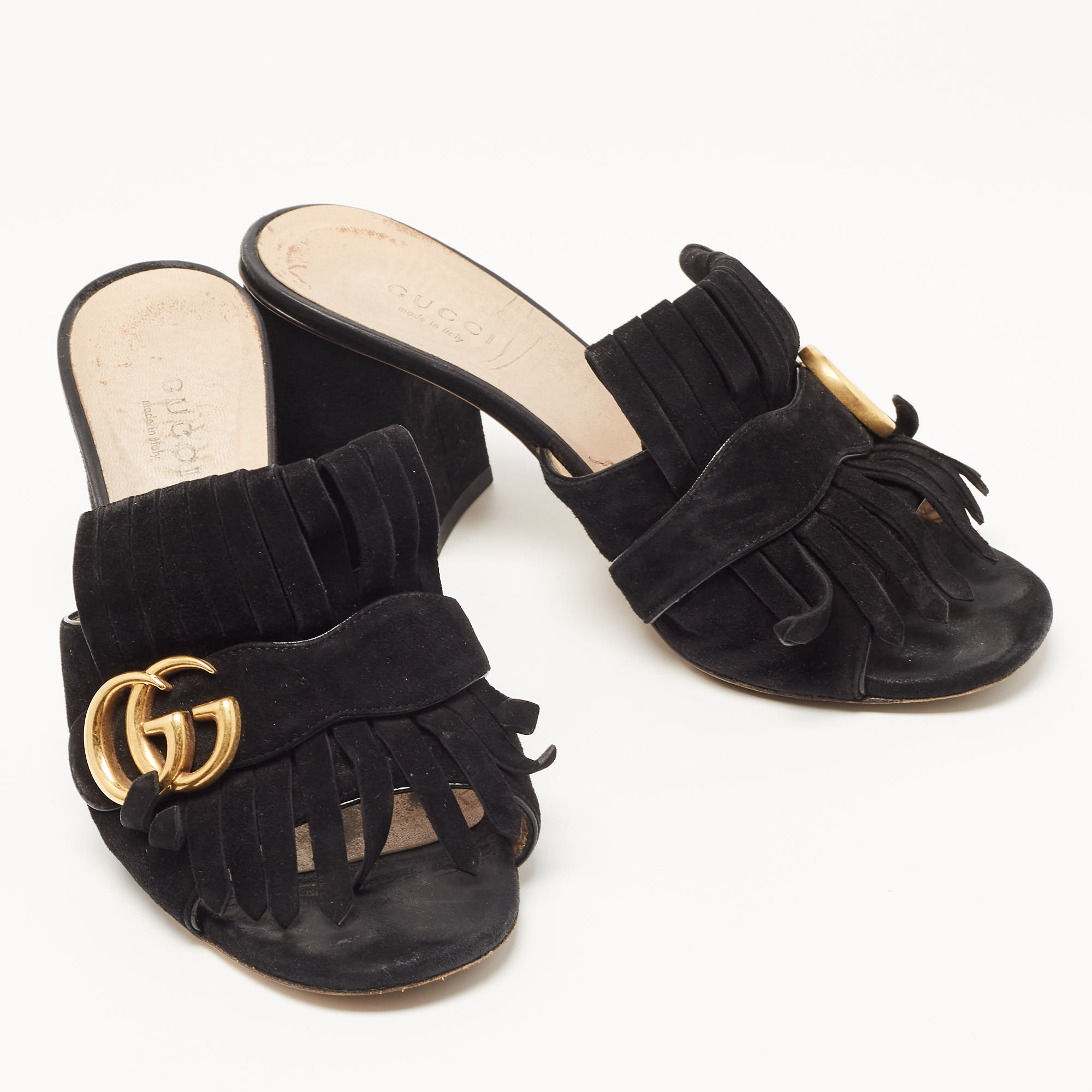 Gucci Black Suede Double G Mules Size 36.5