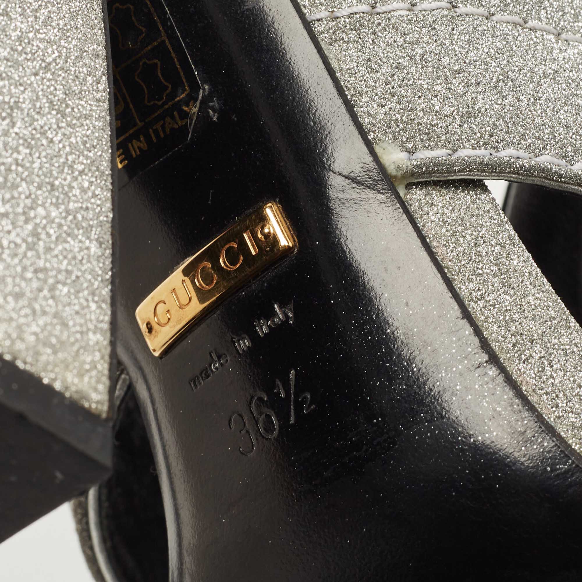 Gucci Silver Glitter Webby Criss Cross Slide Sandals Size 36.5