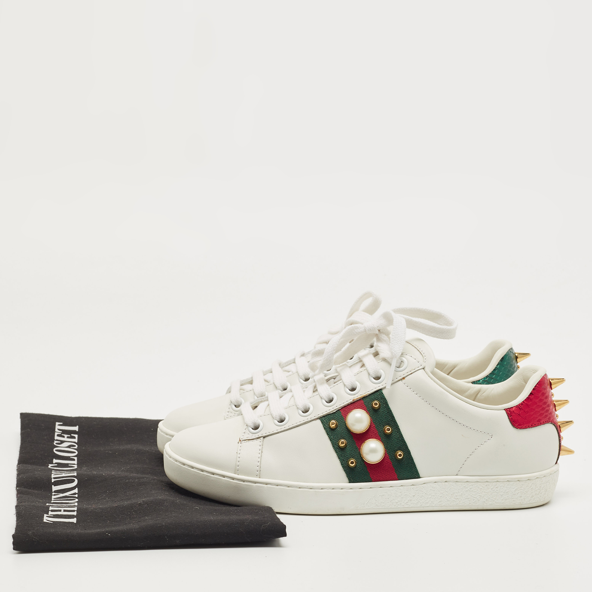 Gucci White Leather Web Ace Low Top Sneakers Size 34