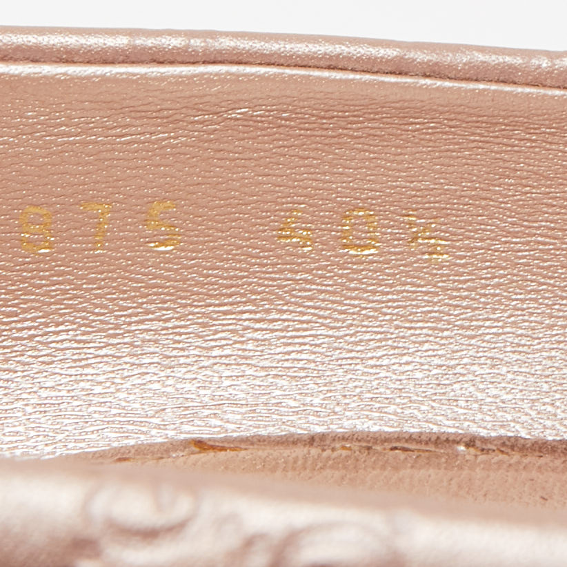 Gucci Metallic Pink GG Leather Charlotte Horsebit Espadrille Wedge Peep Toe Pumps Size 40.5