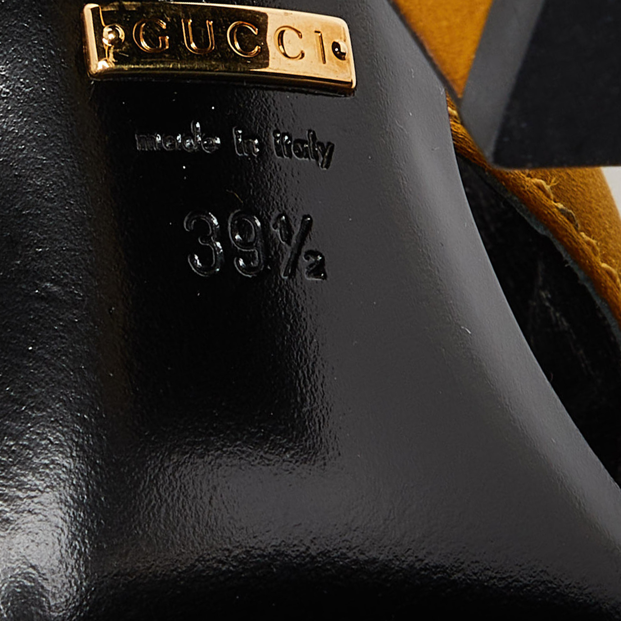 Gucci Gold Satin Webby Cross Strap Slide Sandals Size 39.5