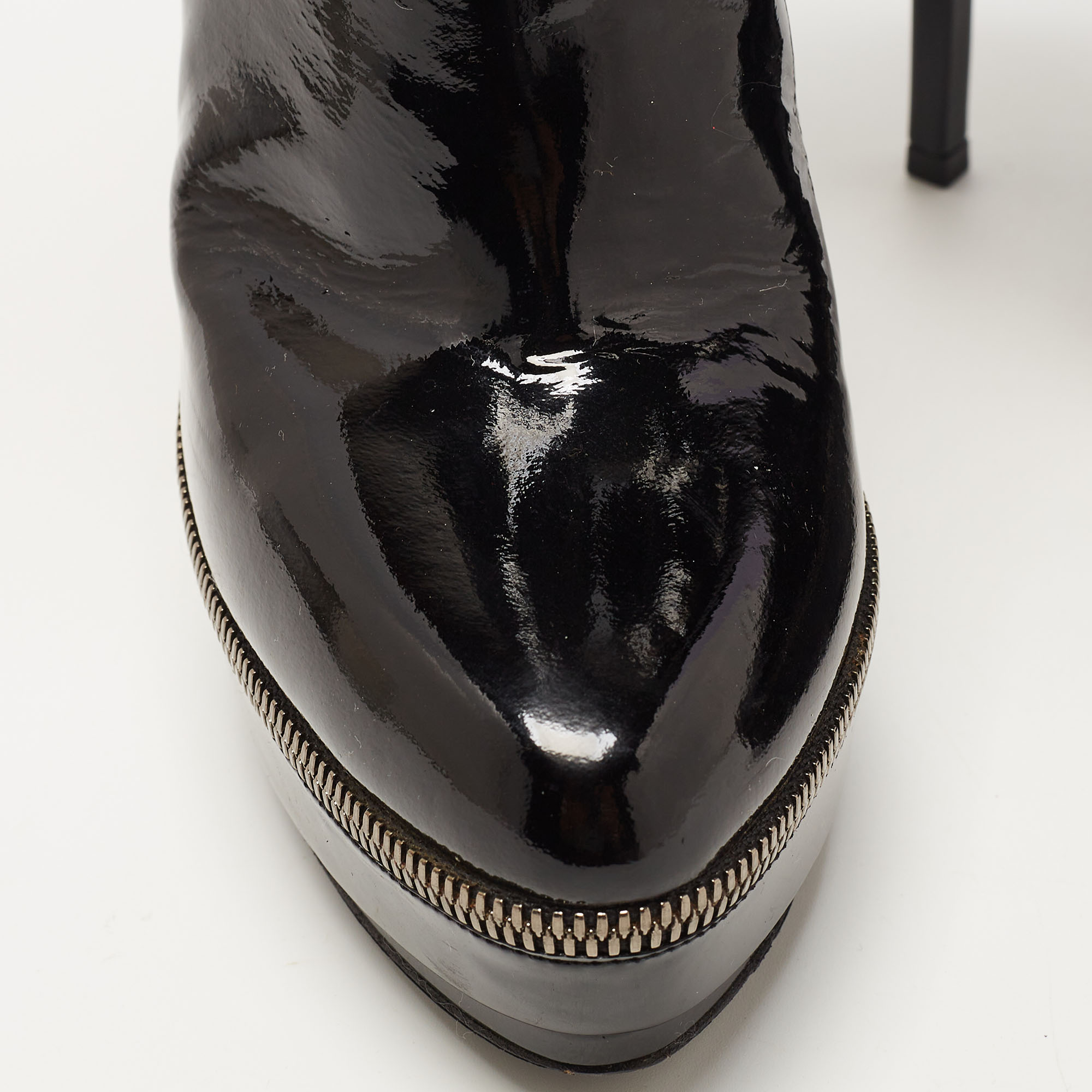 Gucci Black Patent Leather Zip Detail Platform Ankle Boots Size 38.5