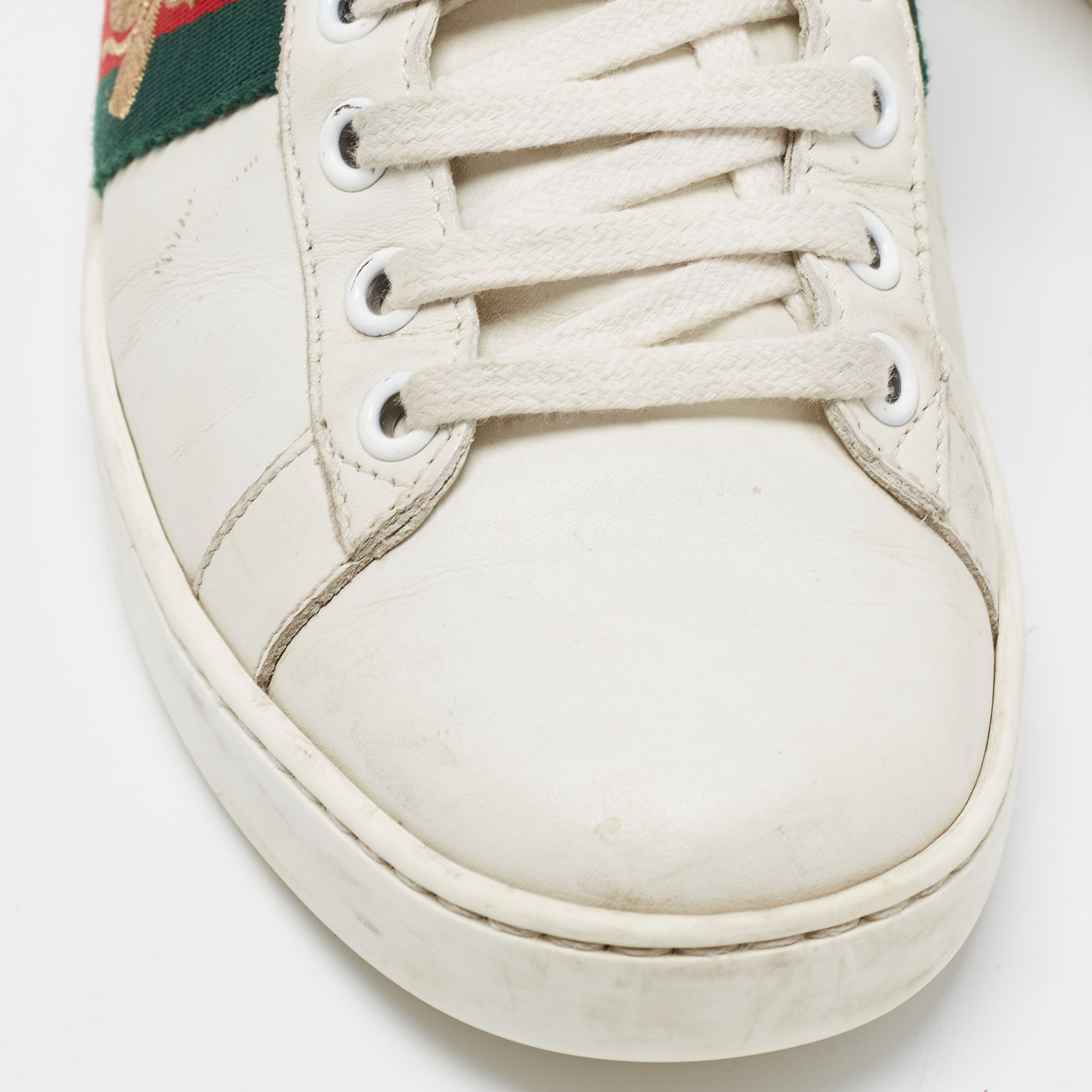Gucci White Leather Embroidered Bee Ace Sneakers Size 36.5