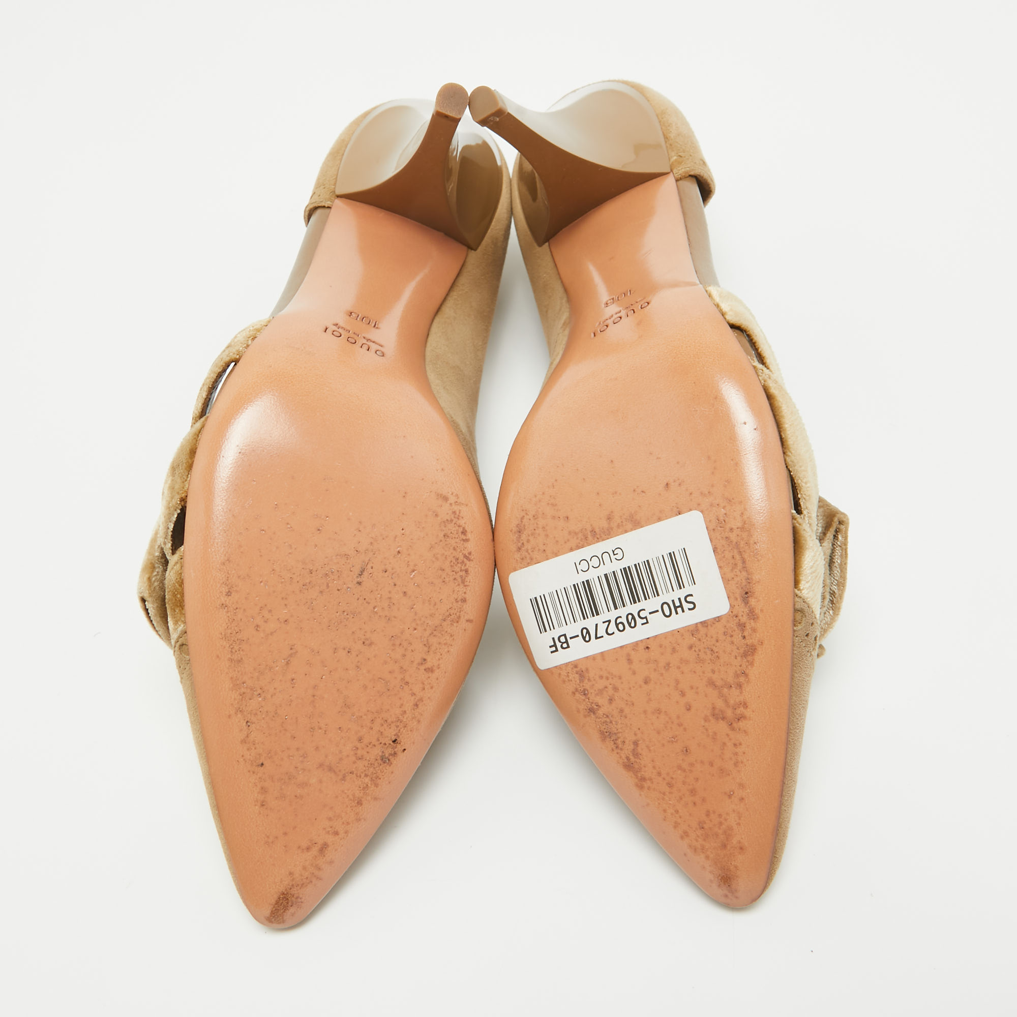 Gucci  Beige Suede And Velvet  D'Orsay Pumps Size 40.5