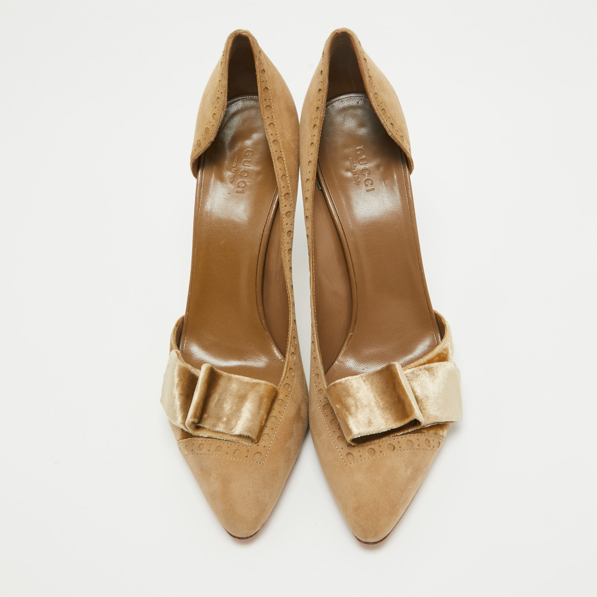 Gucci  Beige Suede And Velvet  D'Orsay Pumps Size 40.5