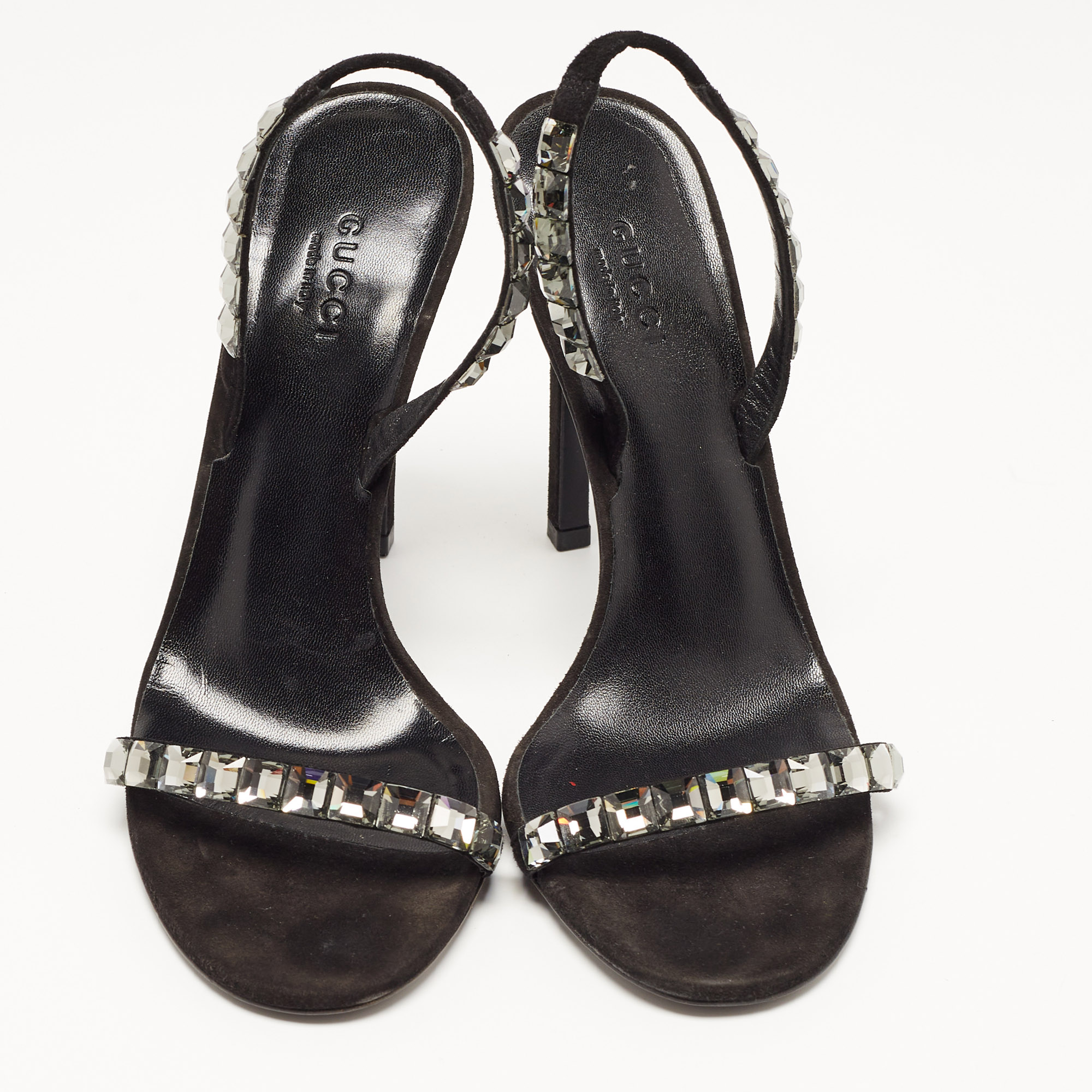Gucci Black Suede Embellished Mallory Sandals Size 37