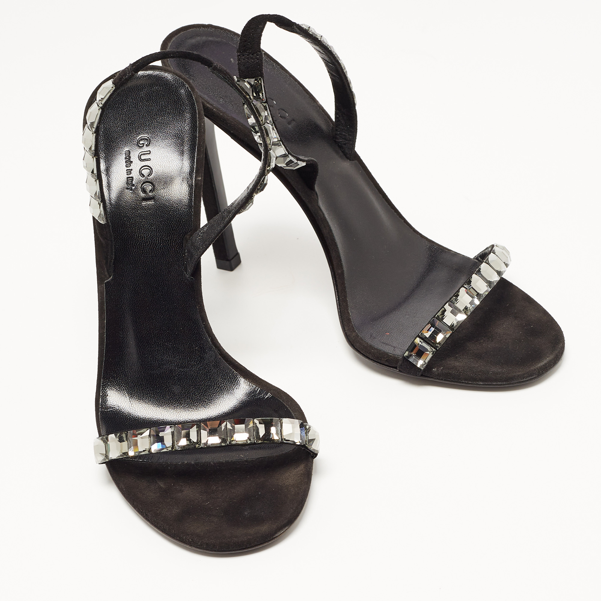 Gucci Black Suede Embellished Mallory Sandals Size 37