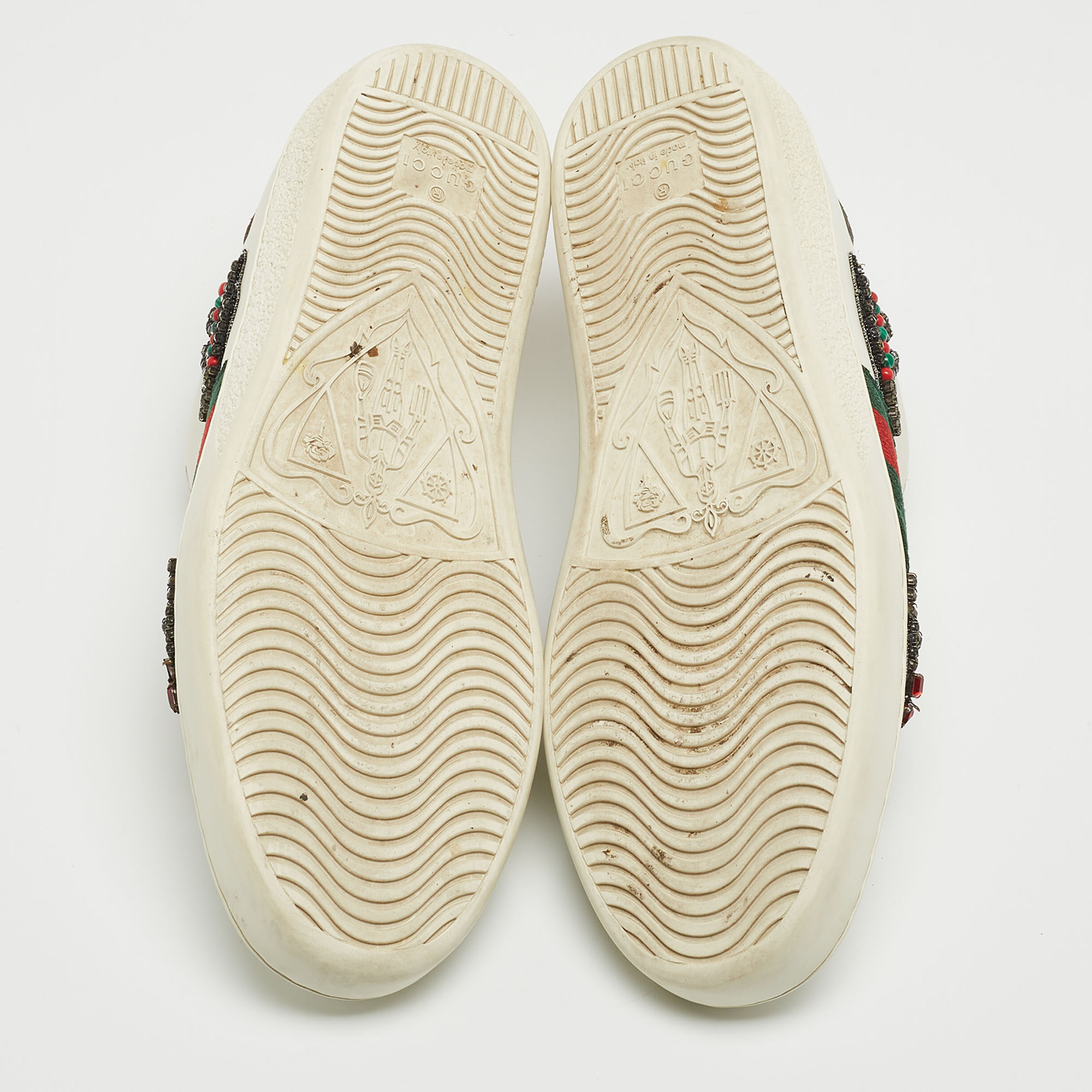 Gucci White Leather Embellished Ace Low Top Sneakers Size 36