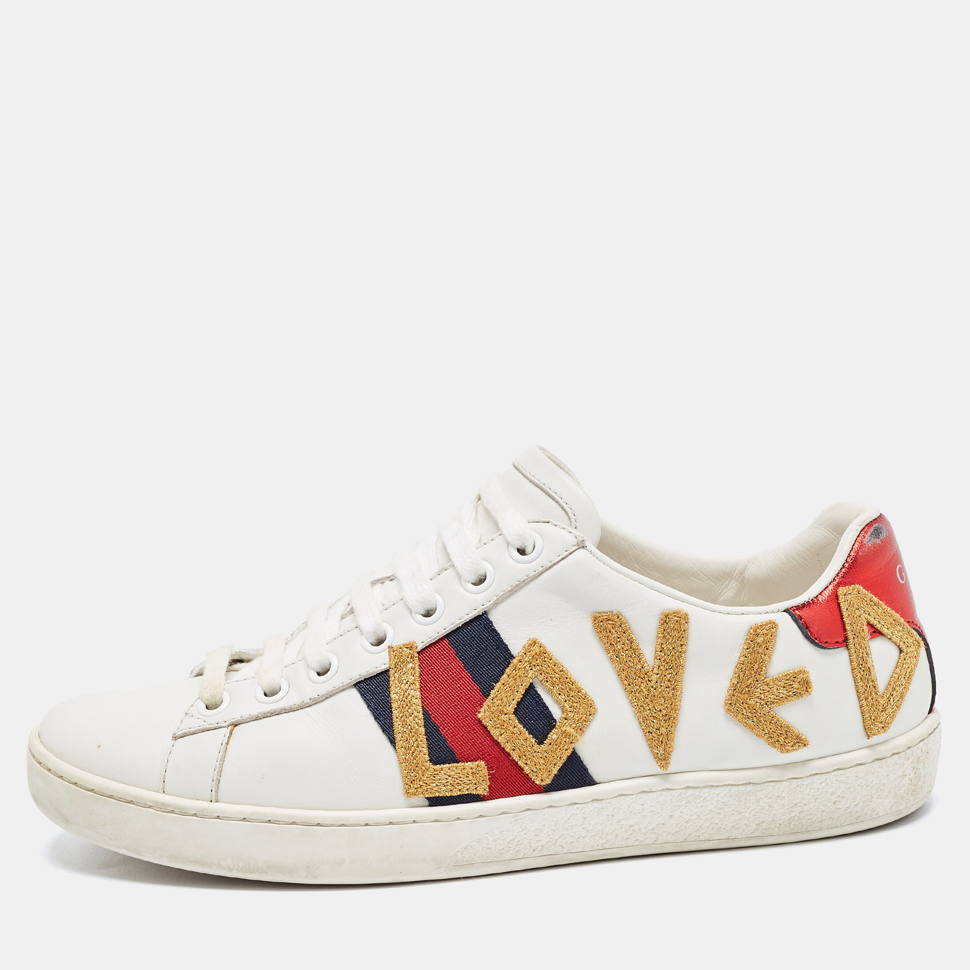 Gucci White Leather Loved Ace Low Top Sneakers Size 36