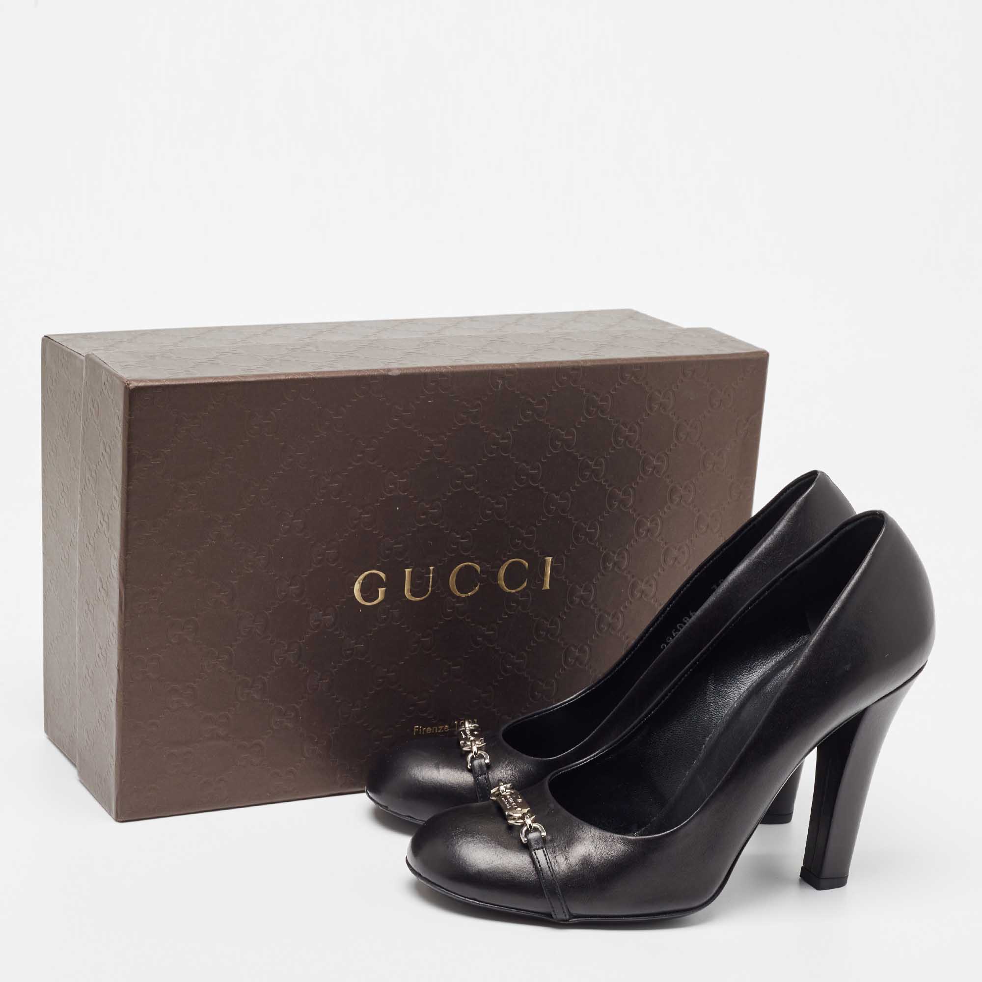 Gucci Black Leather Round Toe Pumps Size 39