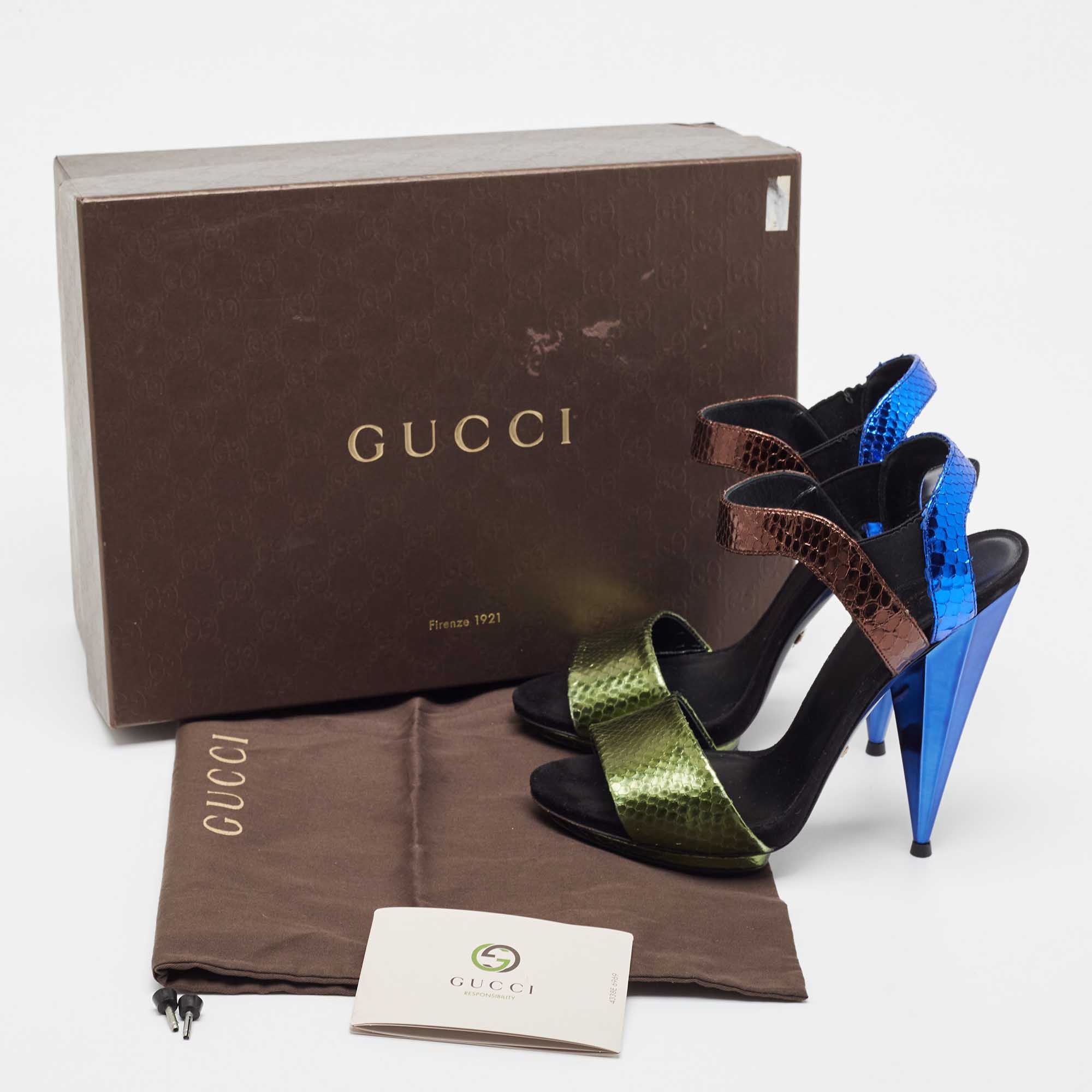 Gucci Multicolor Python Liberty Open Toe Ankle Strap Sandals Size 37.5