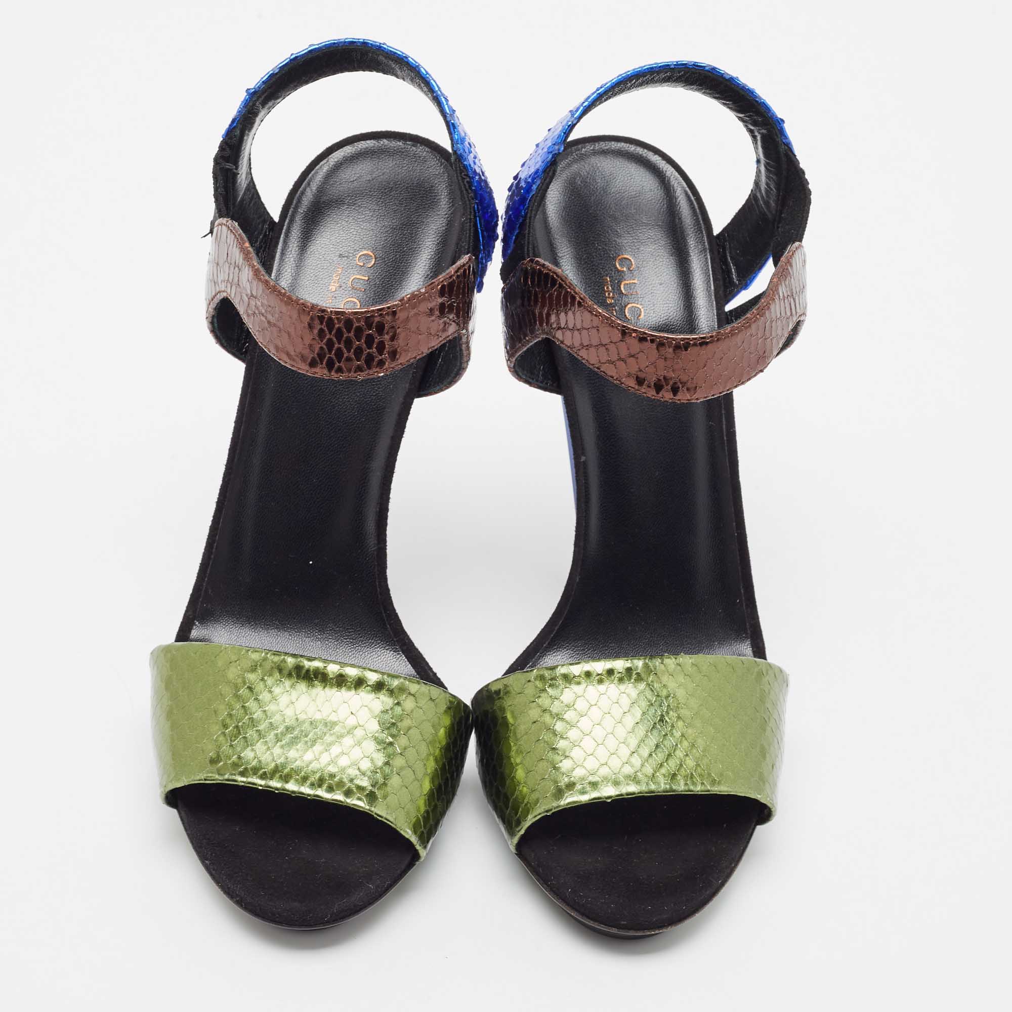Gucci Multicolor Python Liberty Open Toe Ankle Strap Sandals Size 37.5