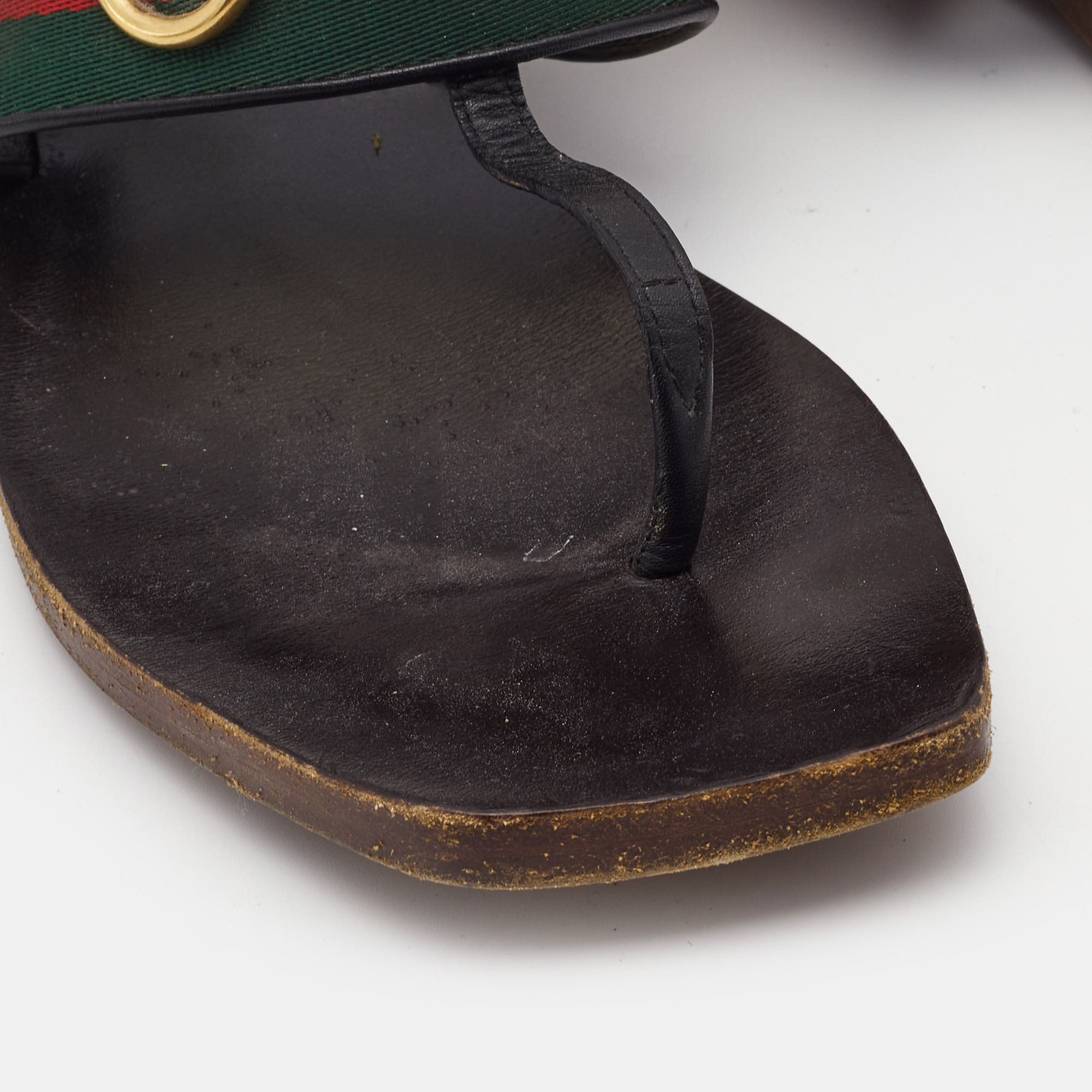 Gucci Black Leather Web Slingback Sandals Size 37.5