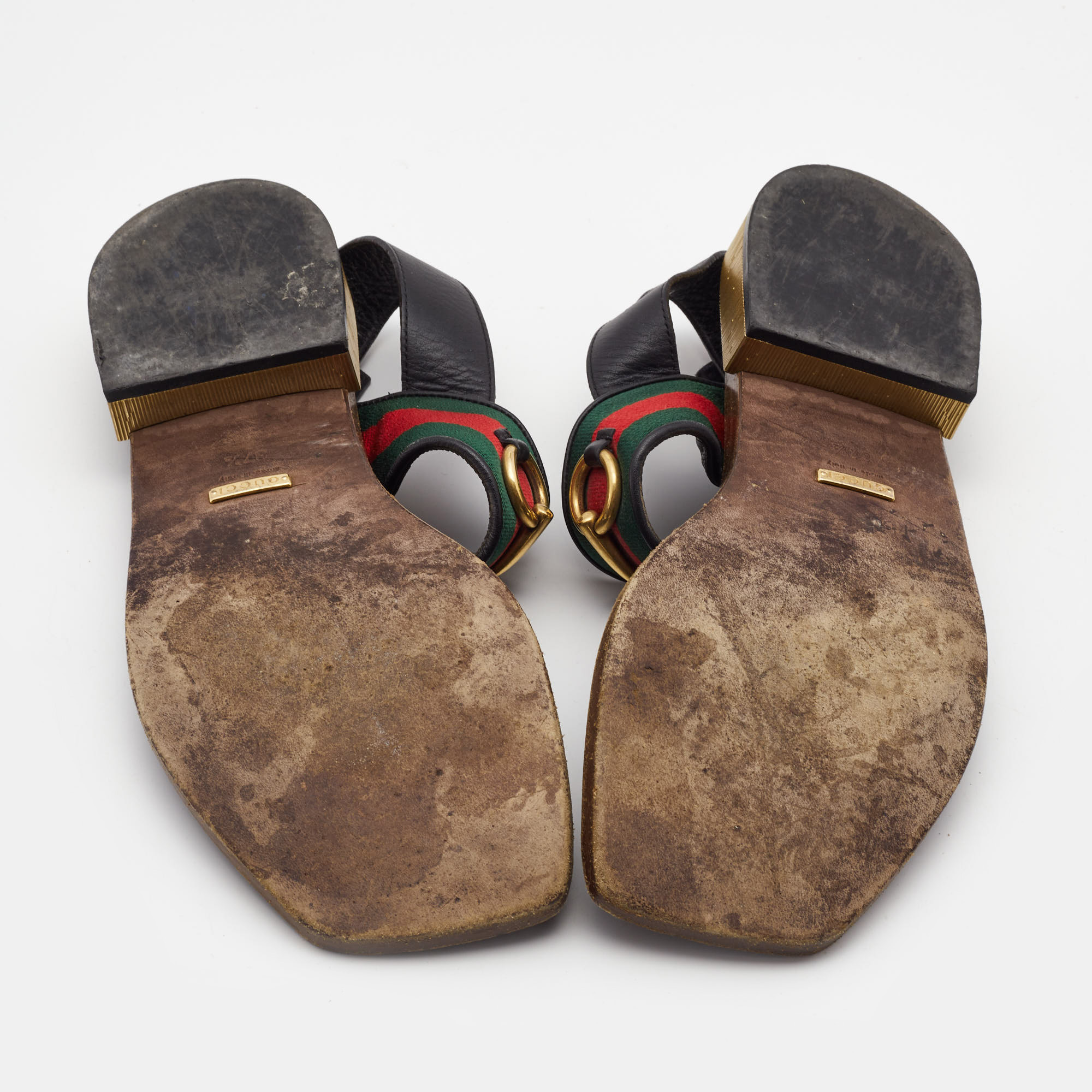 Gucci Black Leather Web Slingback Sandals Size 37.5