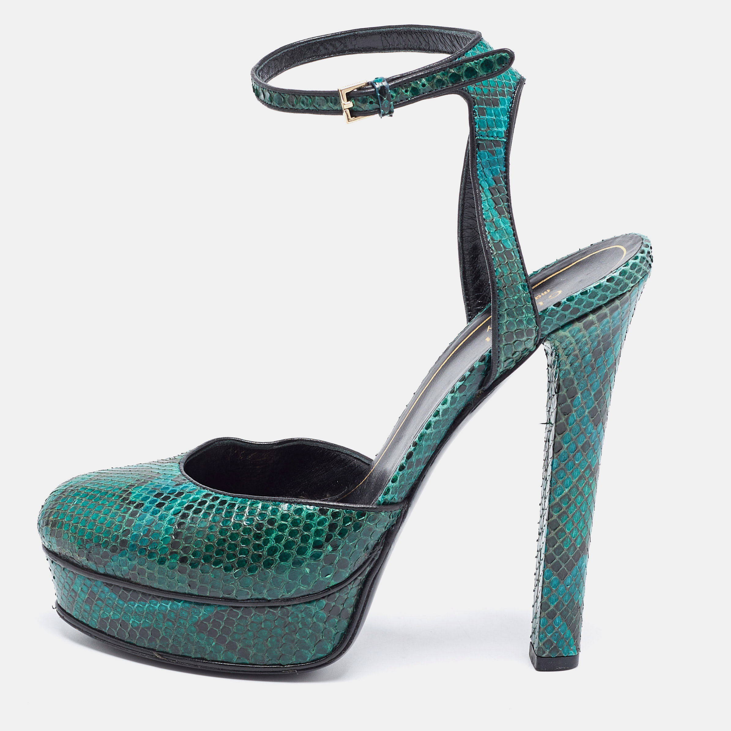 Gucci green python leather huston pumps size 36.5