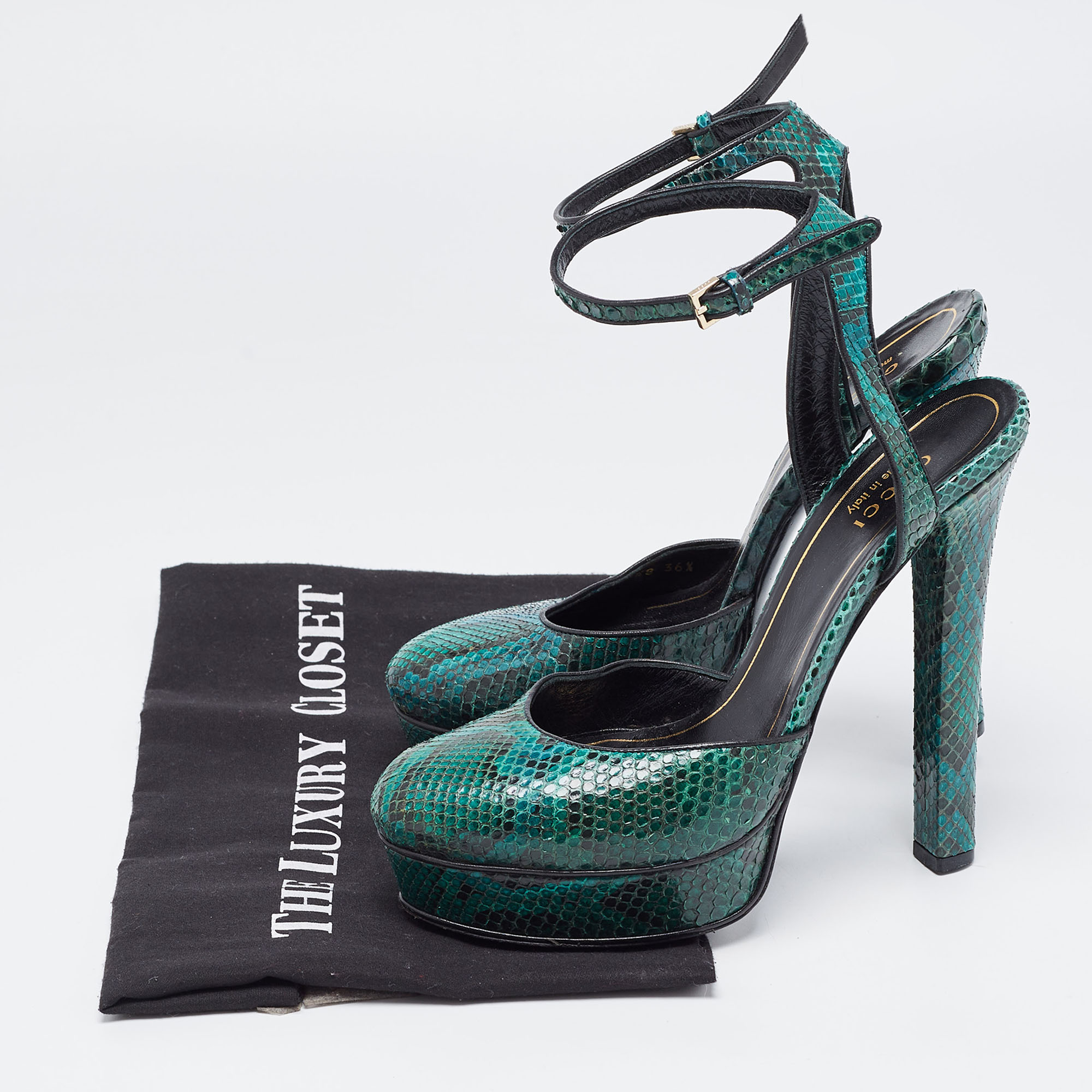 Gucci Green Python Leather Huston Pumps Size 36.5